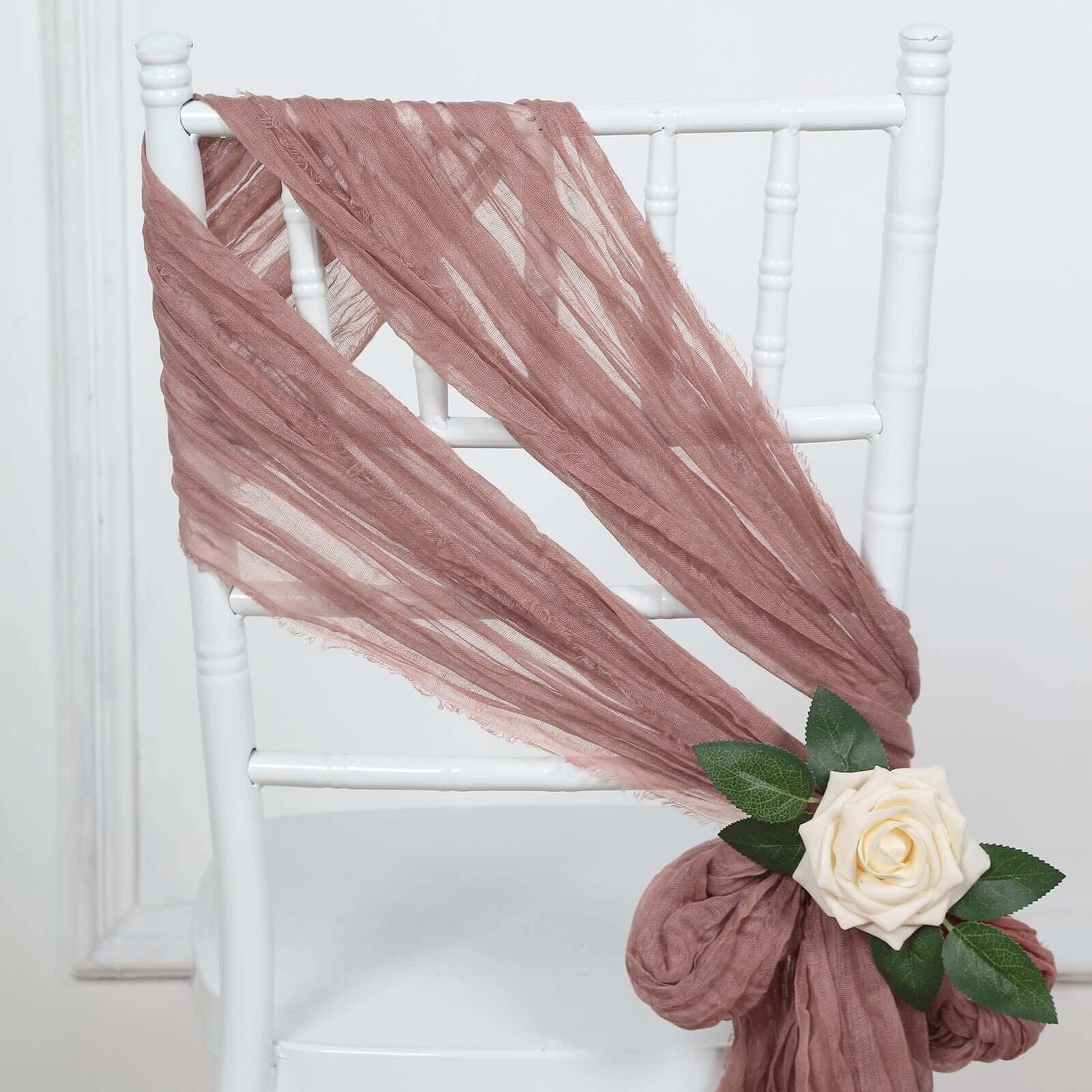 5-Pack Dusty Rose Cheesecloth Chair Sashes - Ideal for Weddings & Gatherings