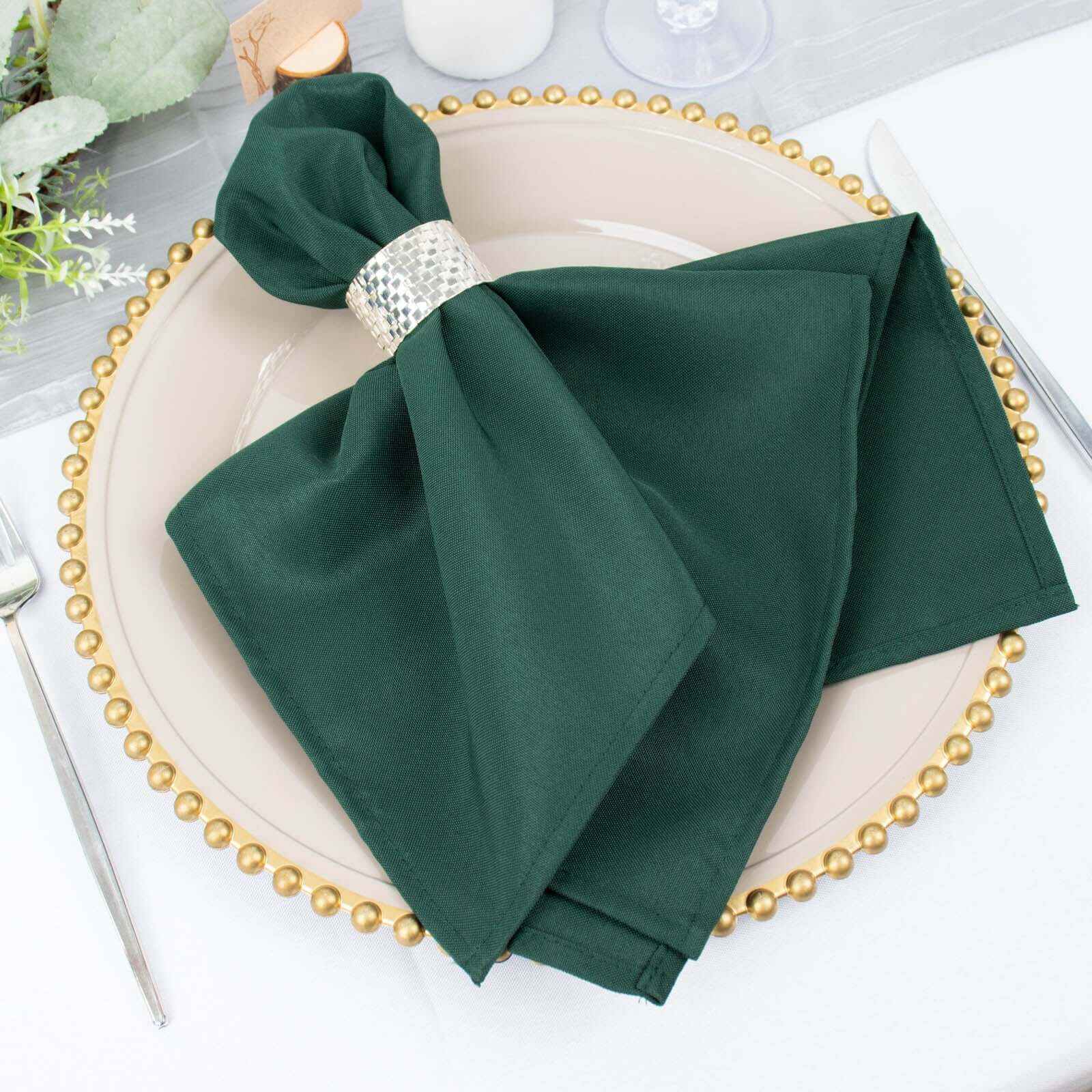5-Pack Premium 20x20 Hunter Emerald Green Polyester Dinner Napkins - Wrinkle-Free & Durable