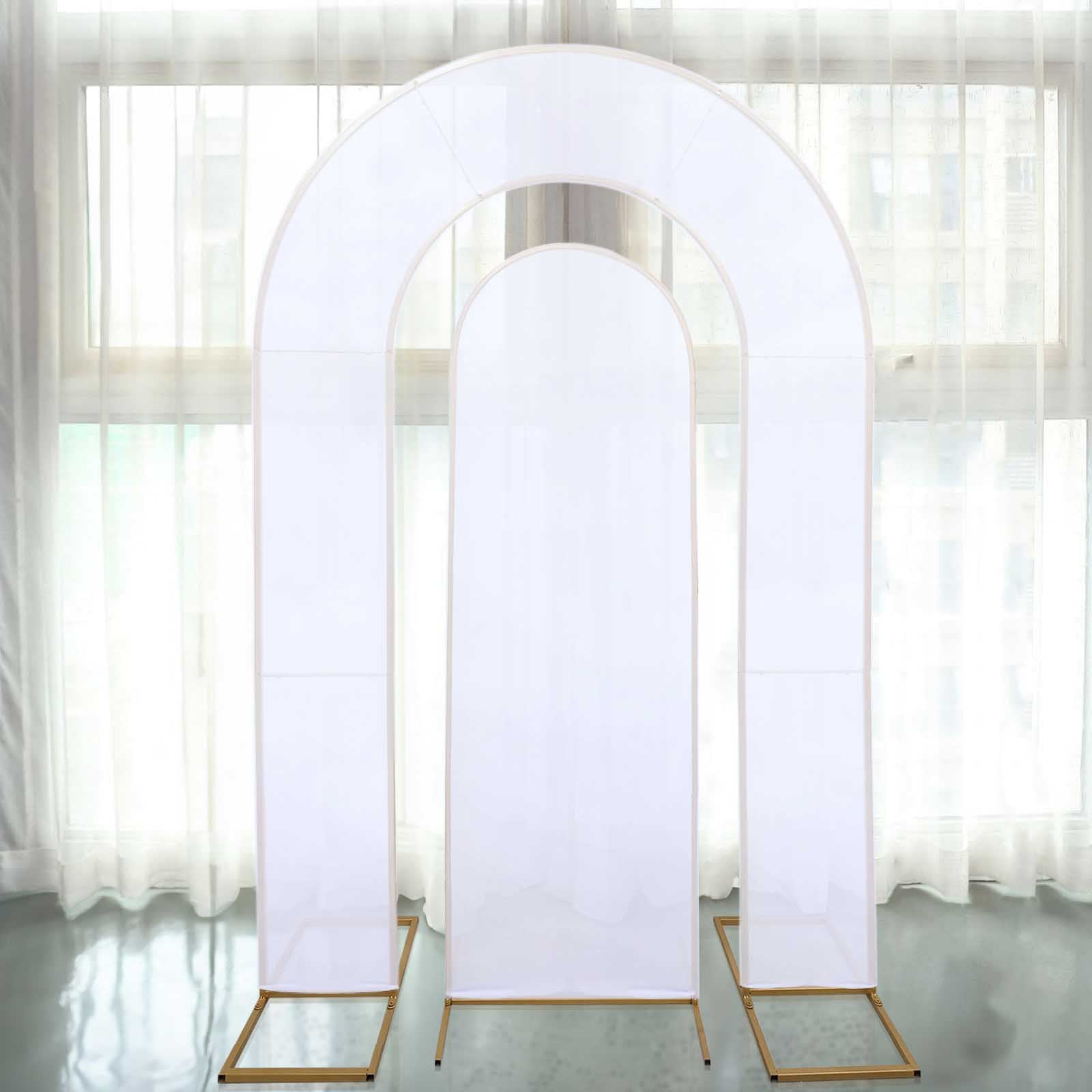 2-Piece White Spandex Wedding Arch Covers - 6ft & 8ft, Ideal for Round Top & Double Arch Stands