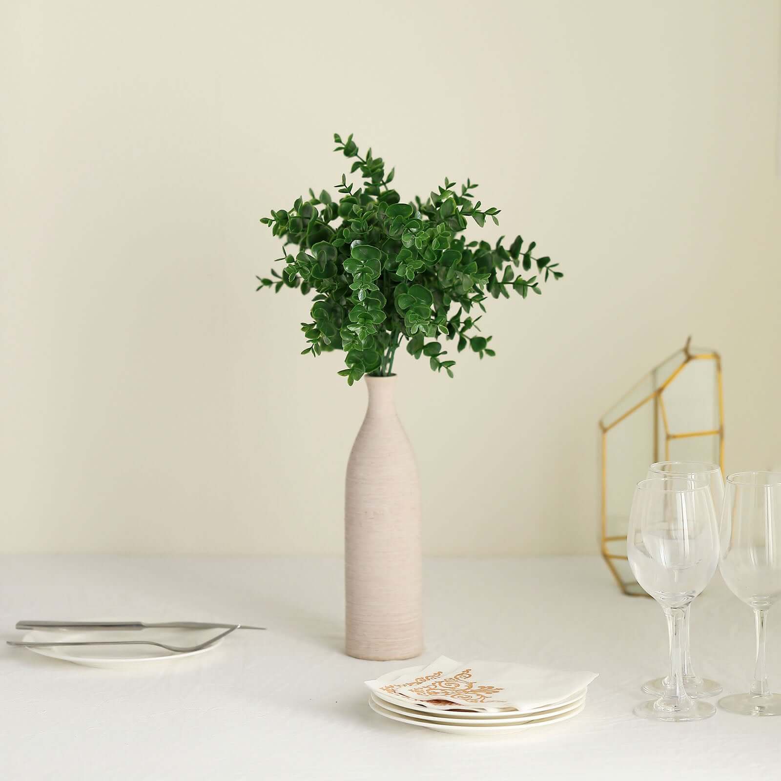 Set of 3 Artificial Dark Green Eucalyptus Stems, 13.5 Inches Tall