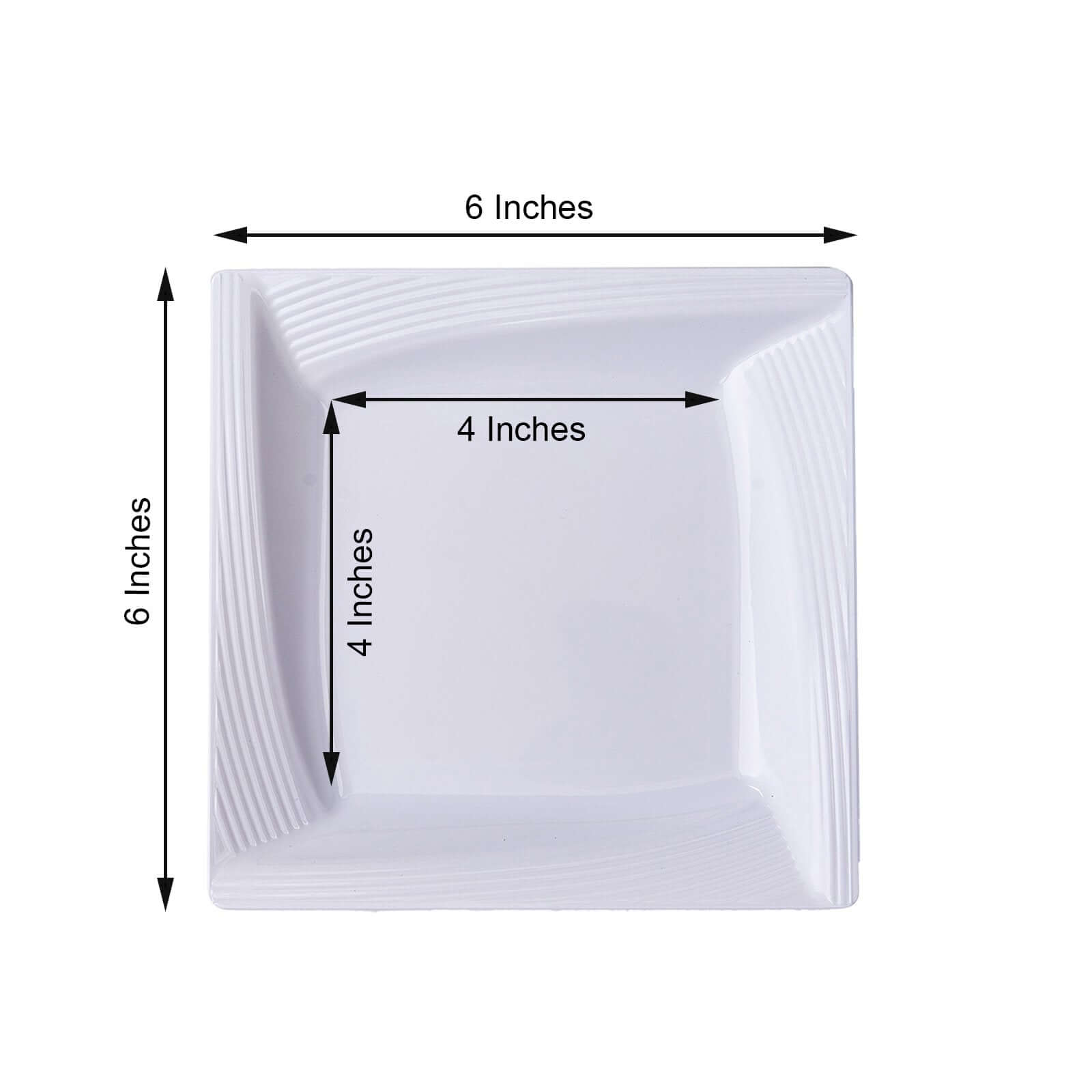 10-Pack White Disposable Plastic Square Dessert and Salad Plates with Geometric Ridge Trim for Stylish Events