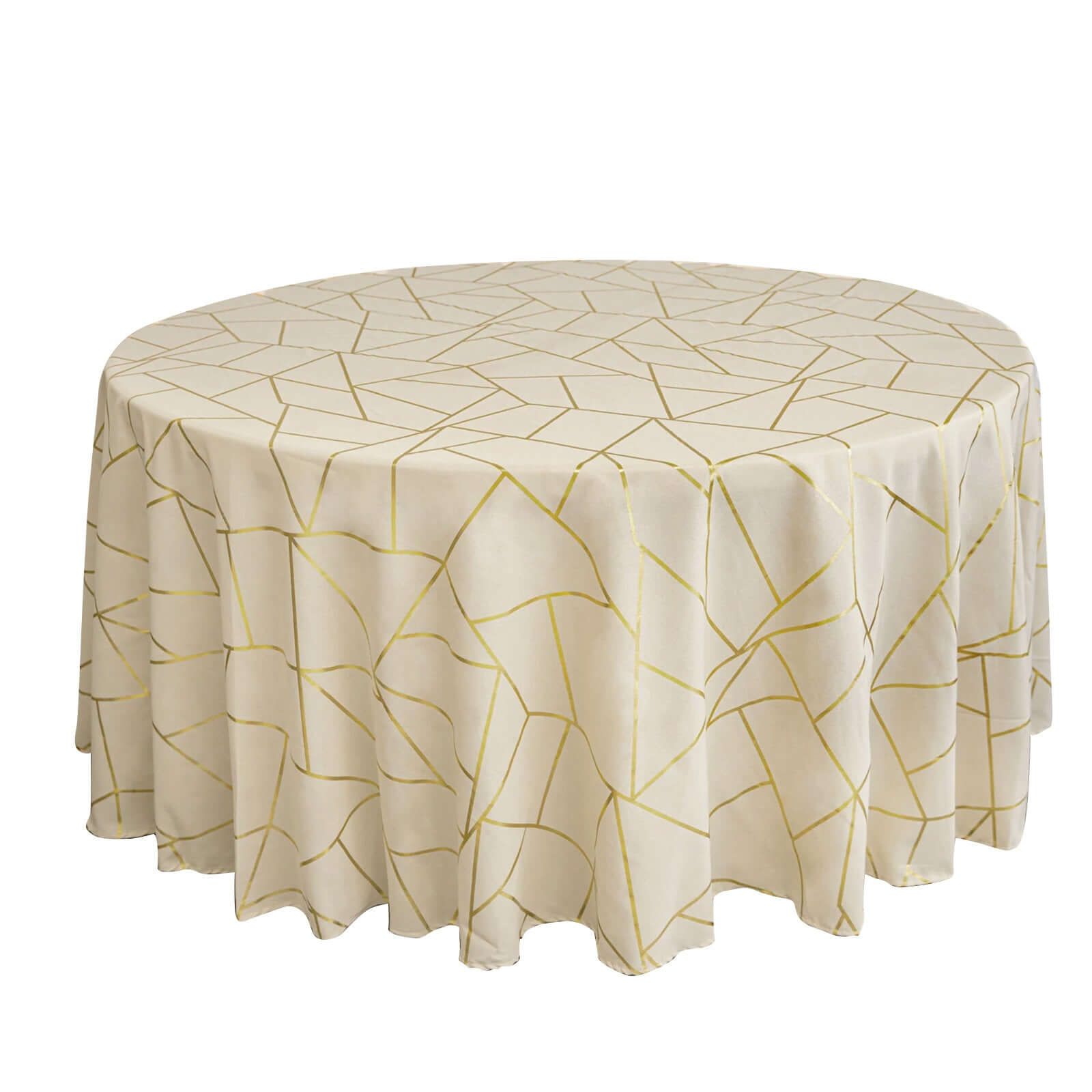 Exclusive Beige Polyester 120 Round Tablecloth with Gold Foil Geometric Pattern - Wrinkle-Resistant