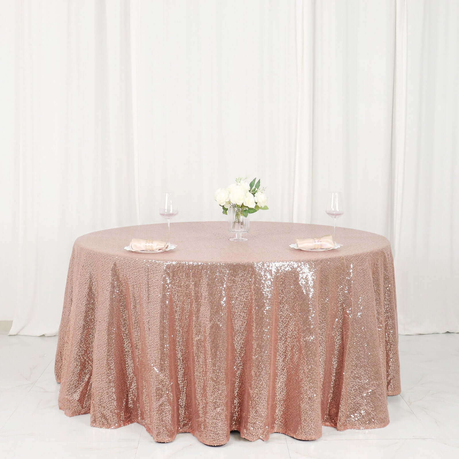 Hot! Seamless Rose Gold 120" Round Sequin Tablecloth