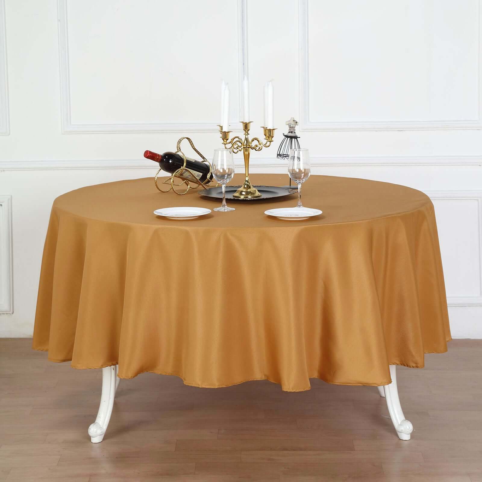 Gold 90-Inch Round Polyester Tablecloth: Stain & Wrinkle-Resistant for Party & Gatherings, Ideal Deal!