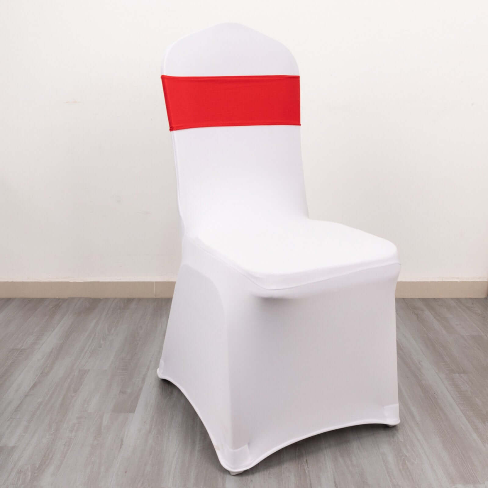 Set of 5 Reusable Red Spandex Chair Sashes with Gold Rhinestone Plastic Buckles, 5x14