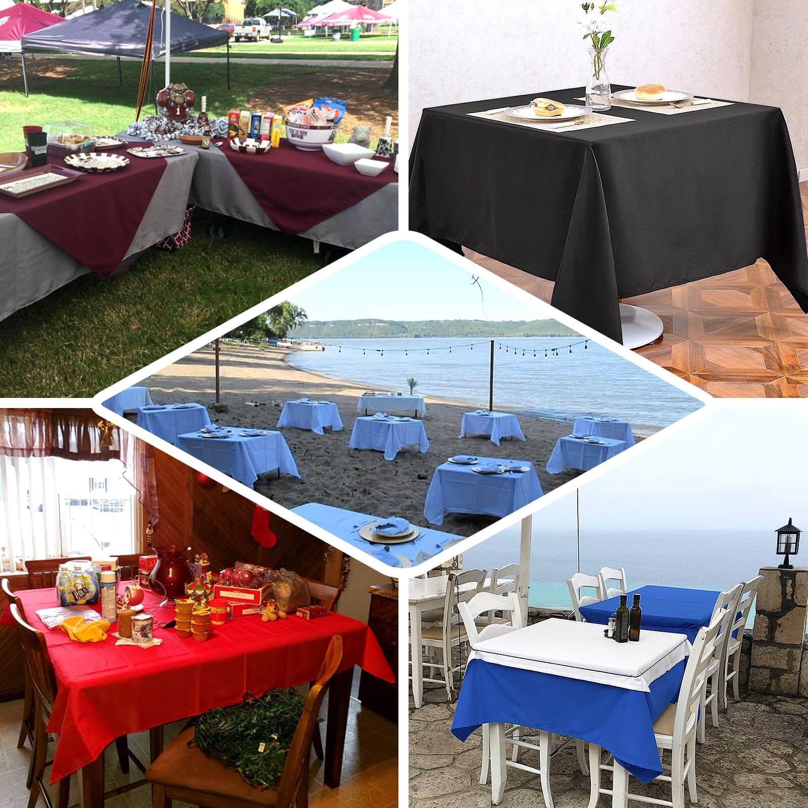 Hot! Wrinkle-Resistant & Durable 70x70 Burgundy Polyester Square Tablecloth