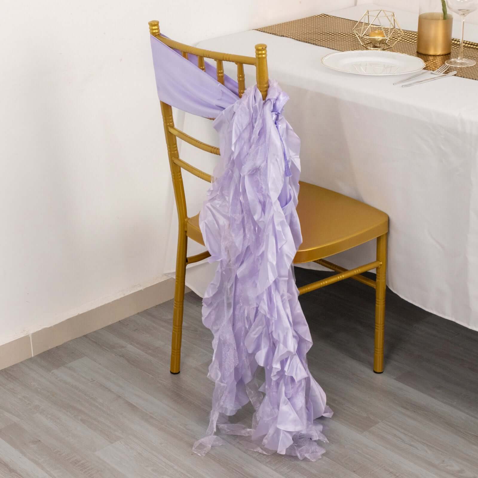 Special Offer! 5-Pack Lavender Lilac Chiffon Satin Chair Sashes with Curly Willow Style