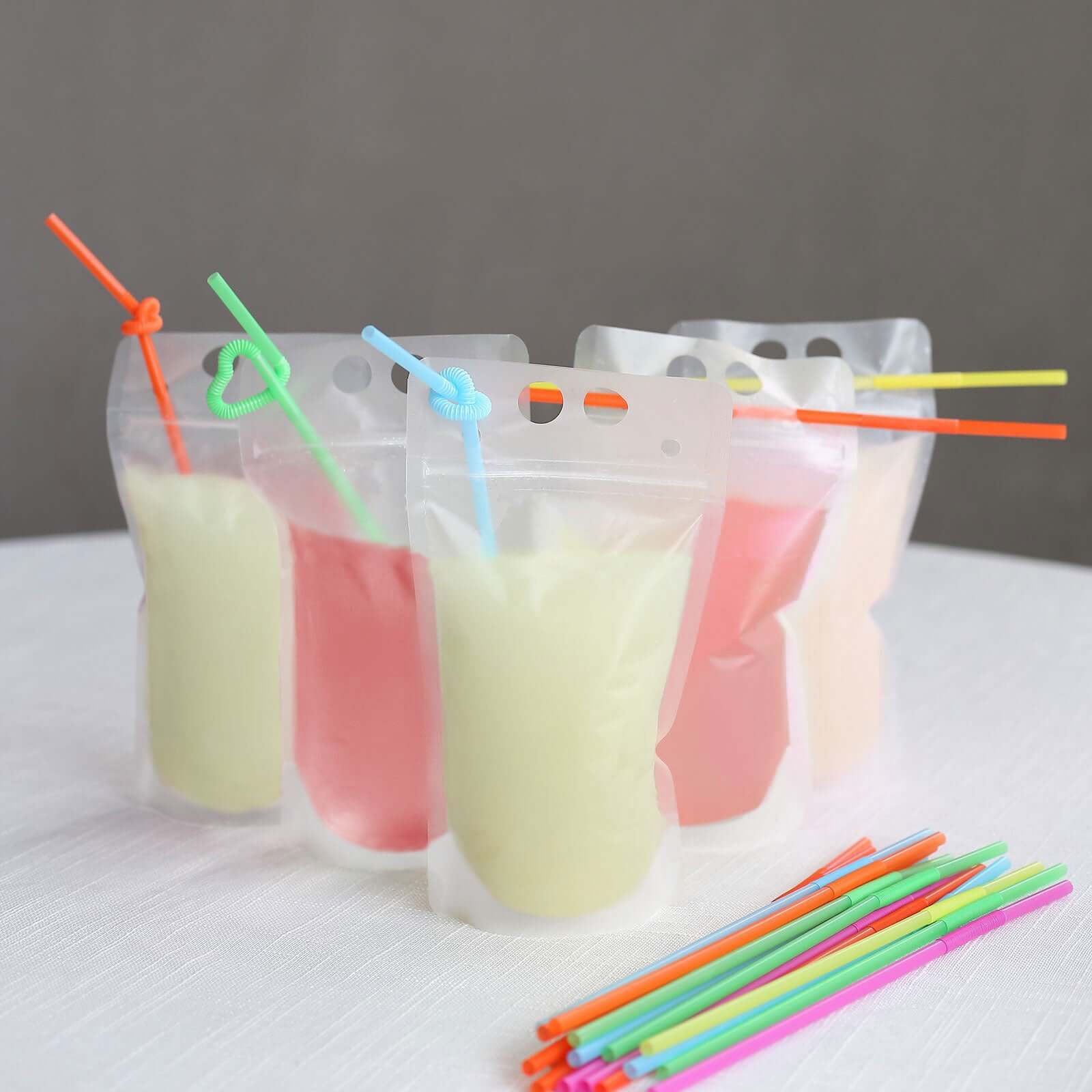 50-Pack Clear 12oz Plastic Reclosable Drink Pouches with Straws - Ideal for Travel & Festivals