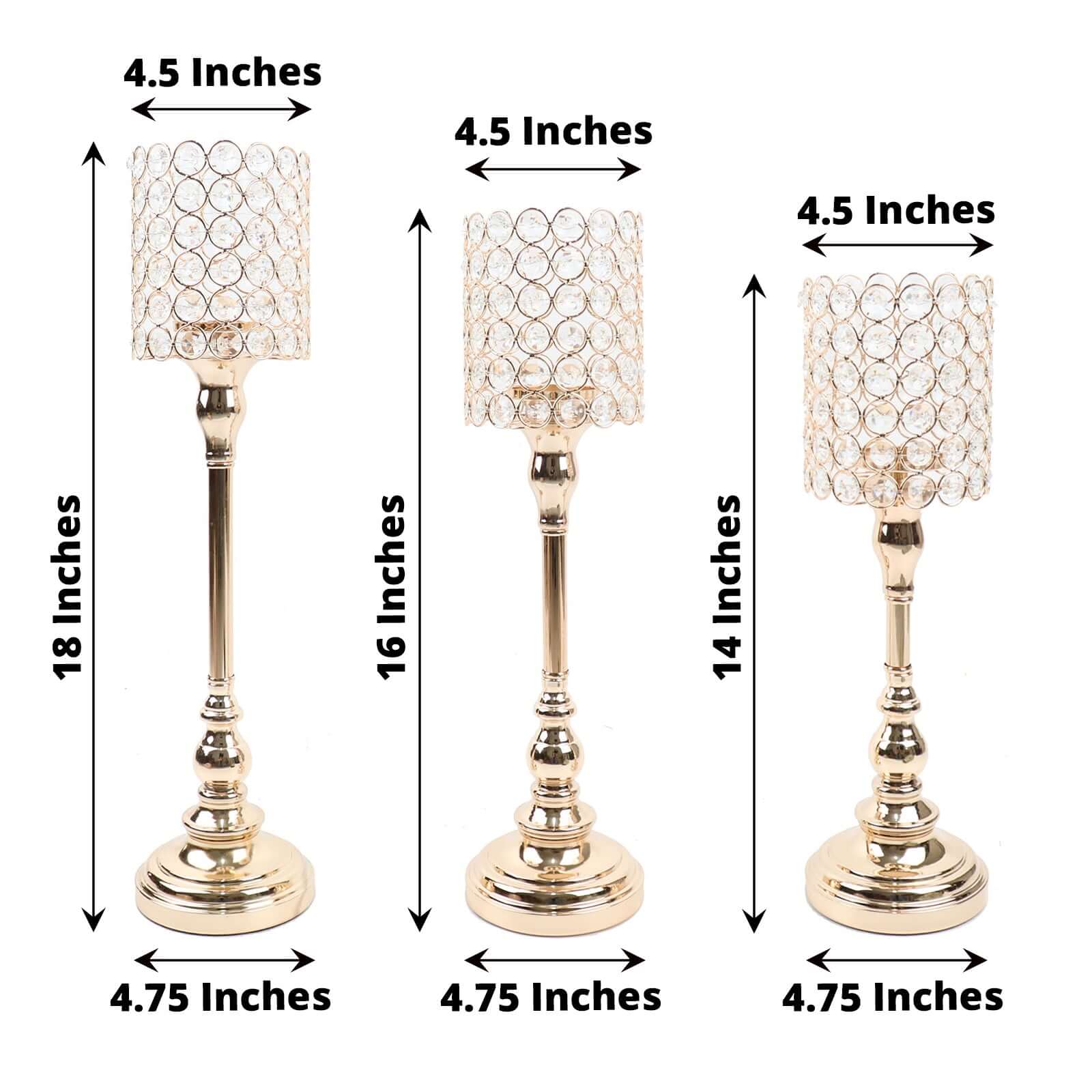 Hot Sale! Set of 3 Gold Crystal Beaded Cylinder Votive Candle Holder Stands for Events