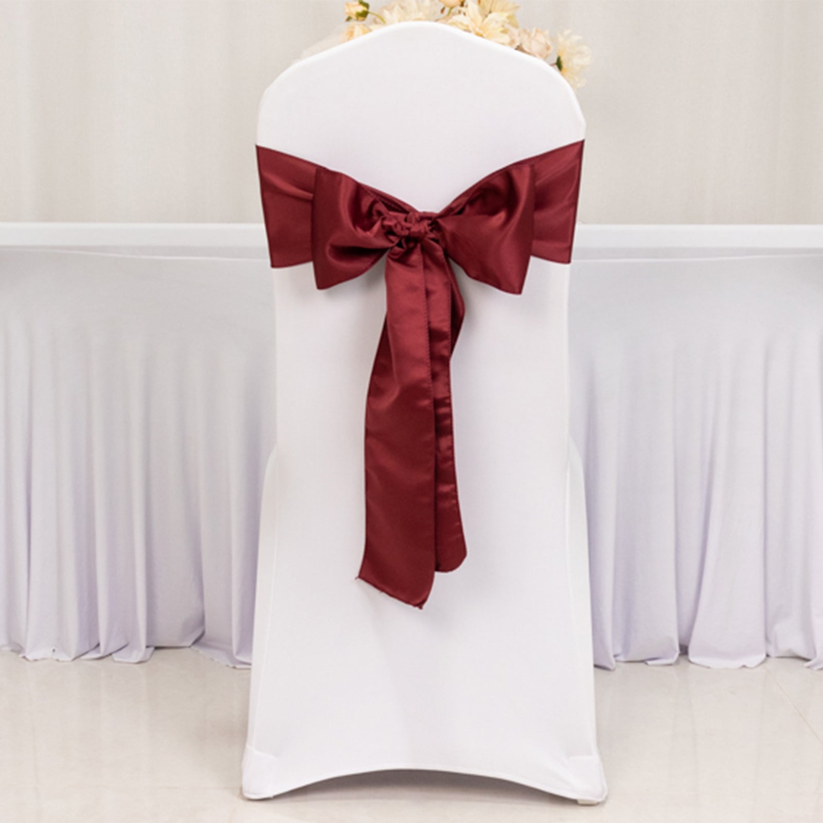 Set of 5 Lamour Satin Burgundy Chair Sashes, 6x106 - Elegant Reusable Decor