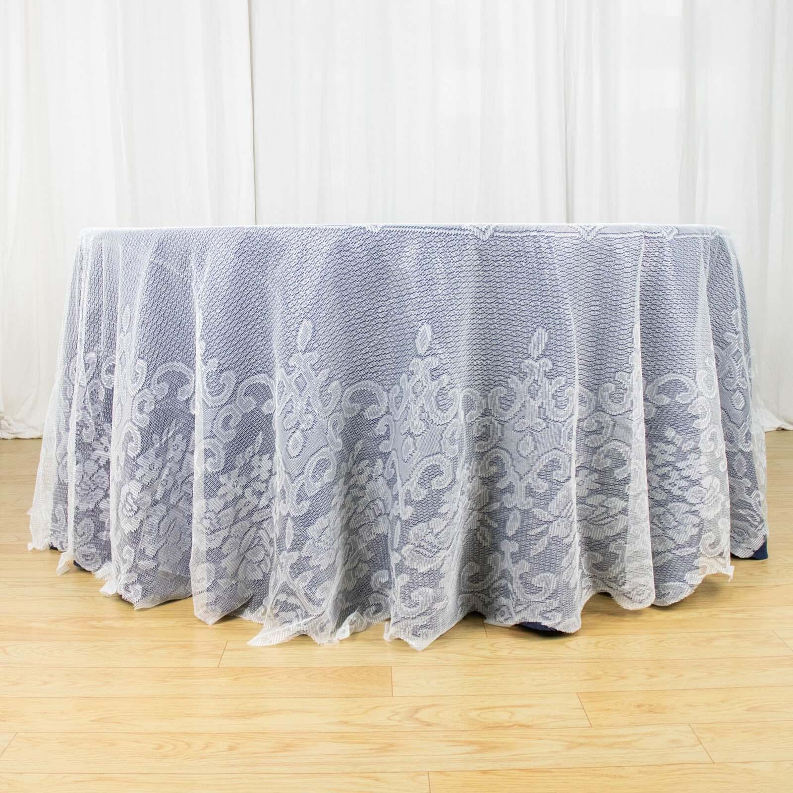 Ivory 120-Inch Seamless Premium Lace Round Tablecloth for Elegant Celebrations