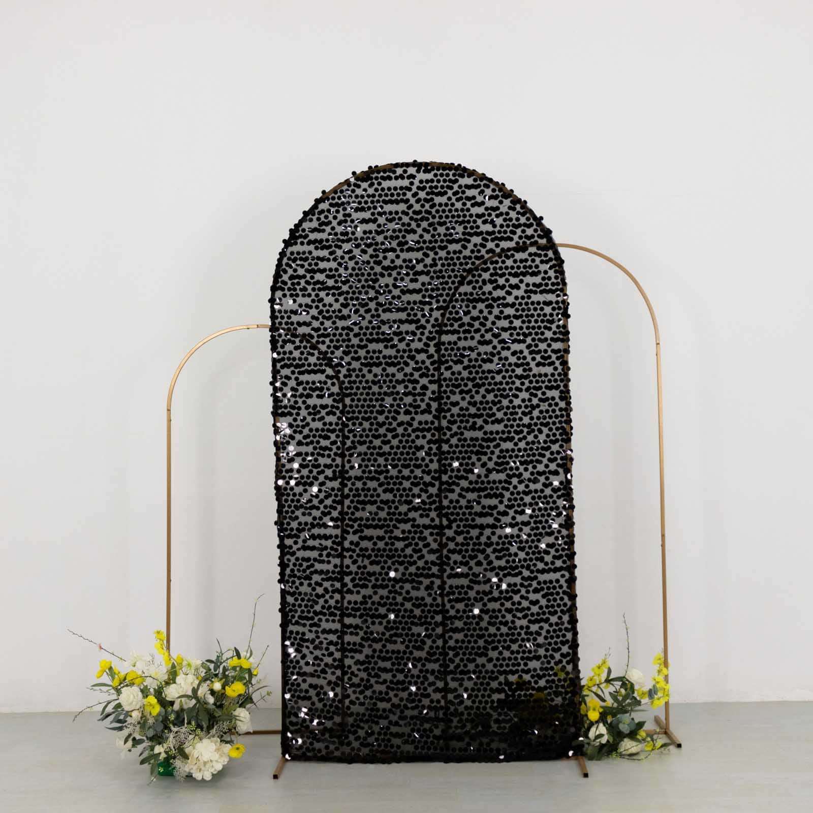 Hot! 7ft Black Sparkly Payette Sequin Fitted Wedding Arch Cover