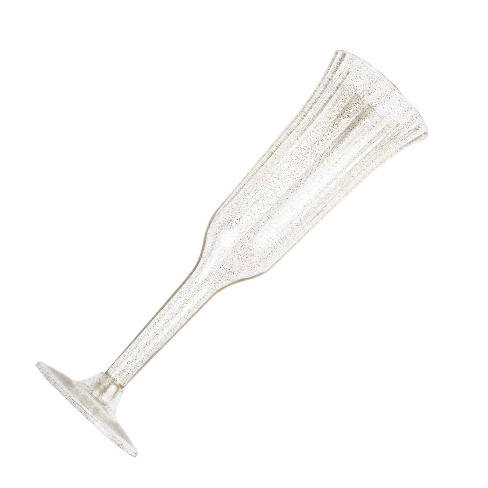 12-Piece Set of Lightweight 6oz Disposable Plastic Champagne Flutes with Clear/Gold Glitter Flared Design