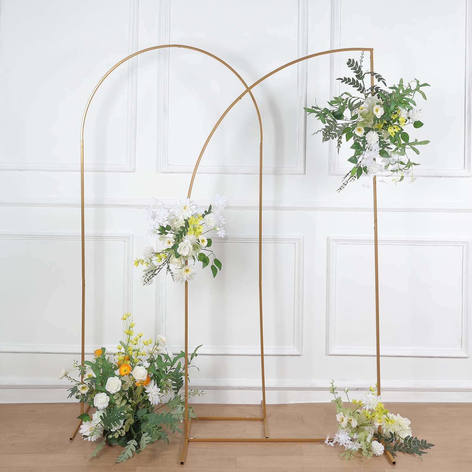 7ft Gold Metal Half - Moon Floral Frame, Portable Wedding Arbor Stand