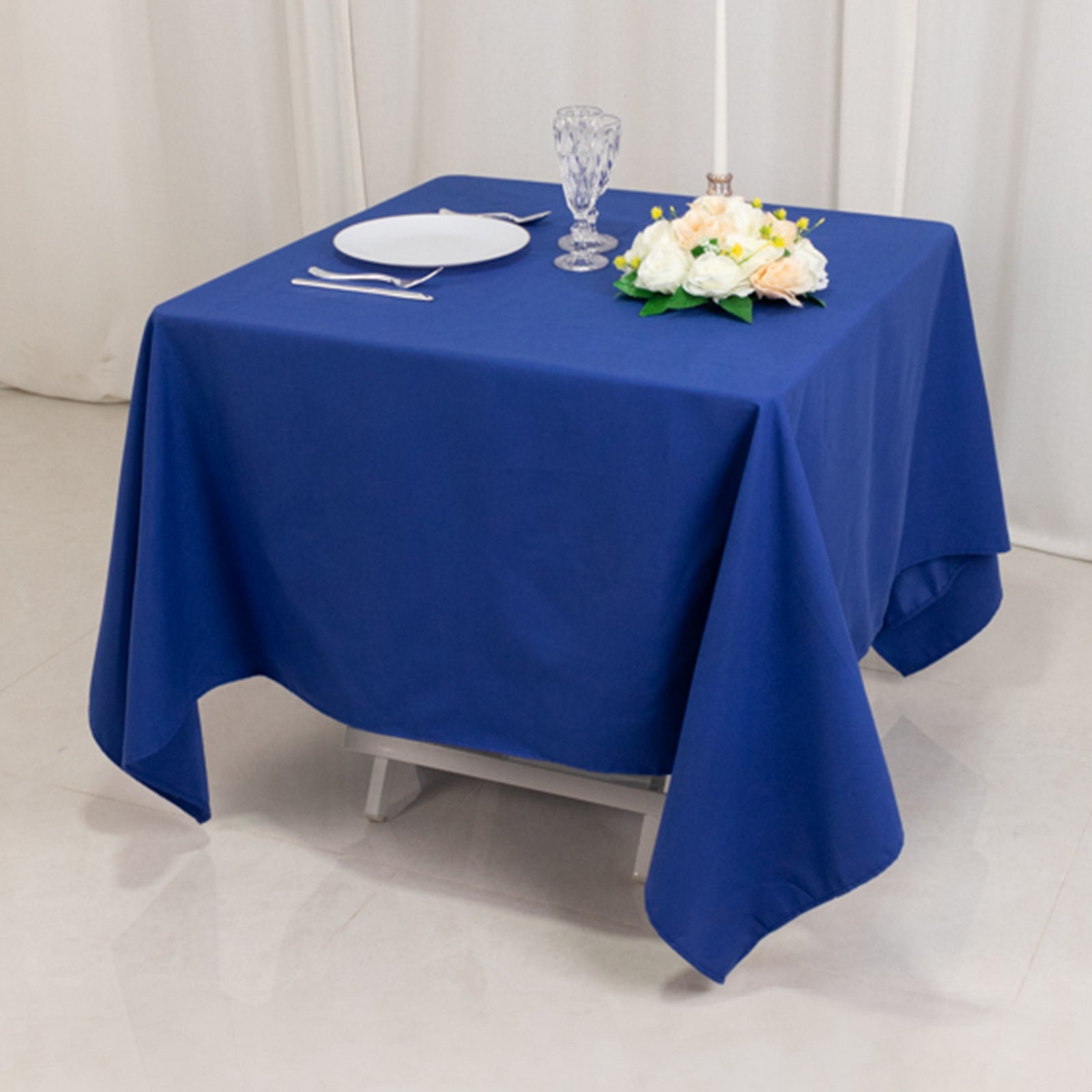 Wrinkle-Resistant Royal Blue 70x70 Square Cotton Blend Tablecloth