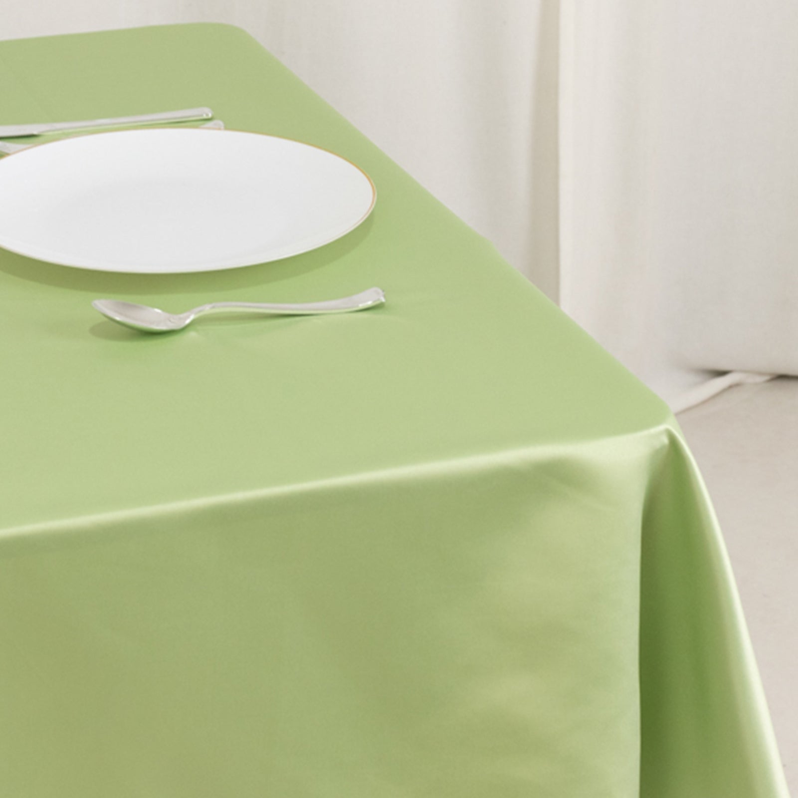 Sage Green 54x54 Durable Silk-Like Lamour Satin Square Table Overlay