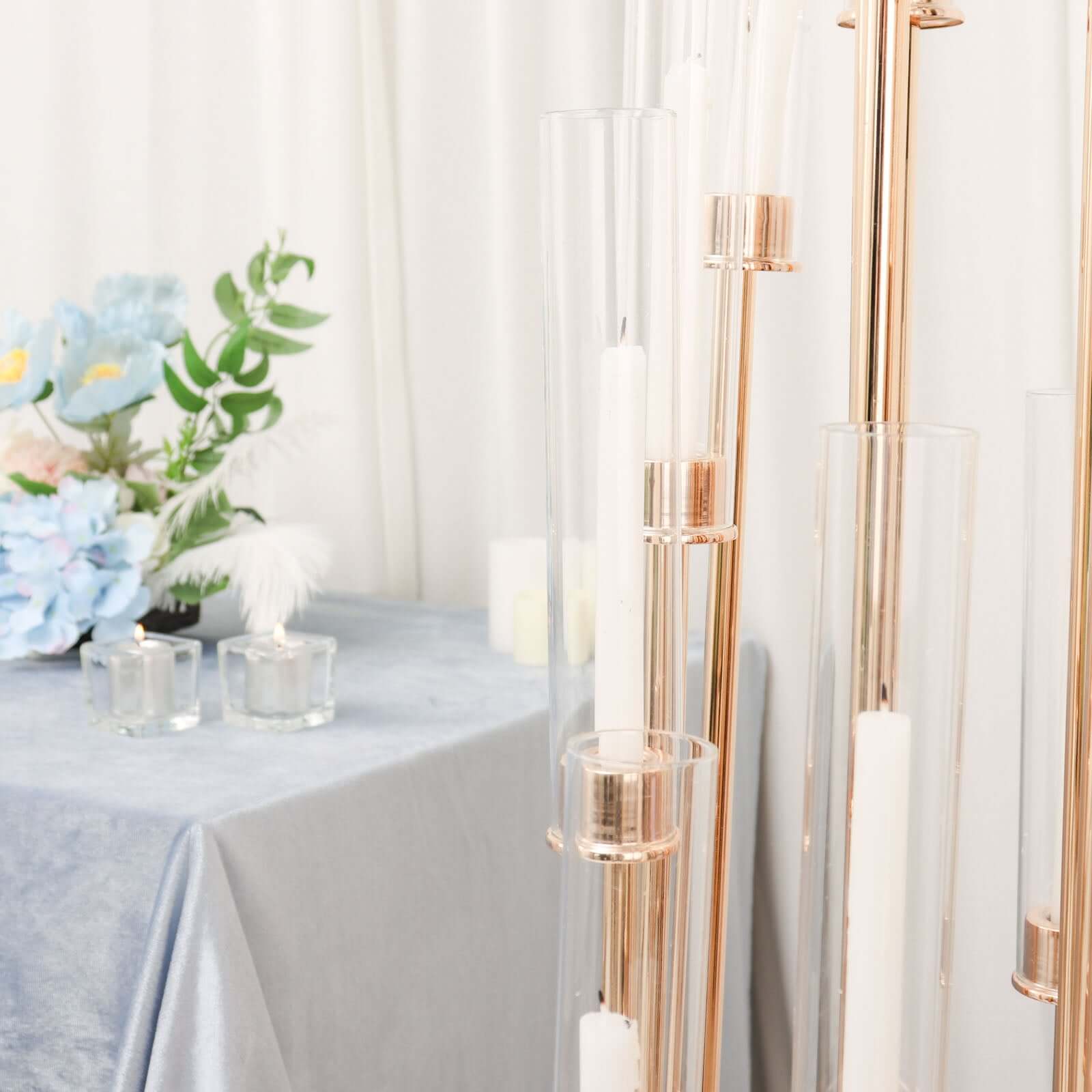 Gold 16-Arm Cluster Taper Candle Holder with Clear Glass Shades - Ideal Large Candle Display for Venues