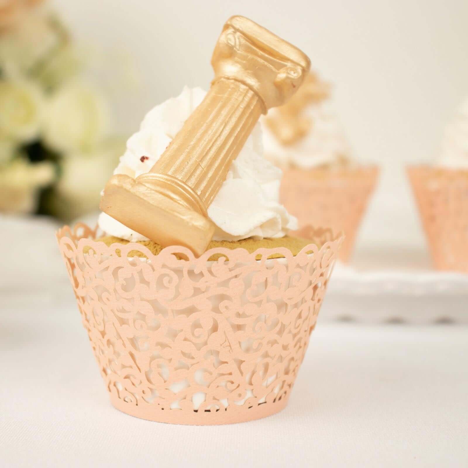 25-Pack Premium Blush Paper Cupcake Wrappers with Lace Laser Cut Design for Party Baking