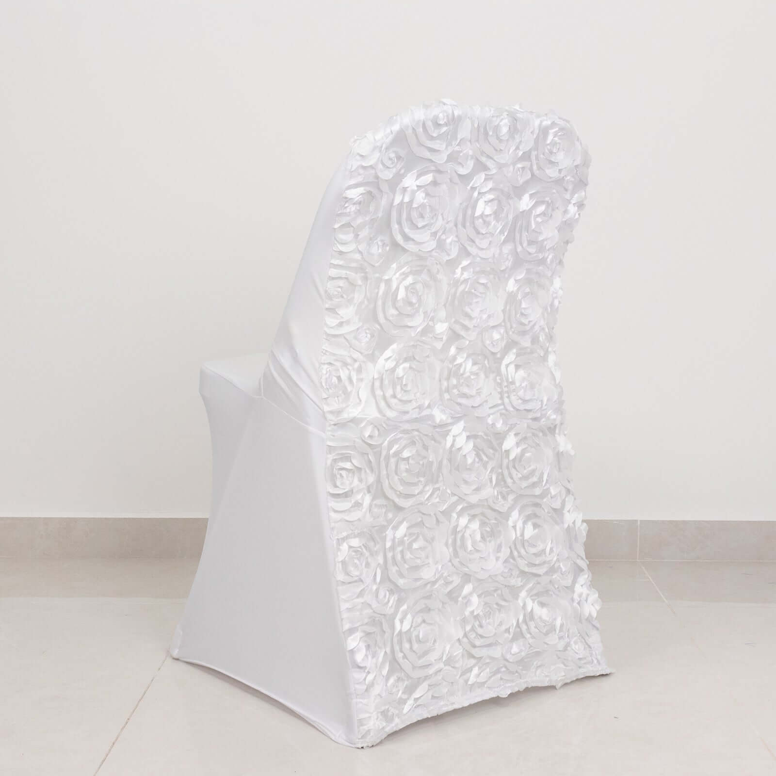 Premium White Spandex Slipcover for Folding Chairs with Satin Rosette Design - Ideal for Classy Events