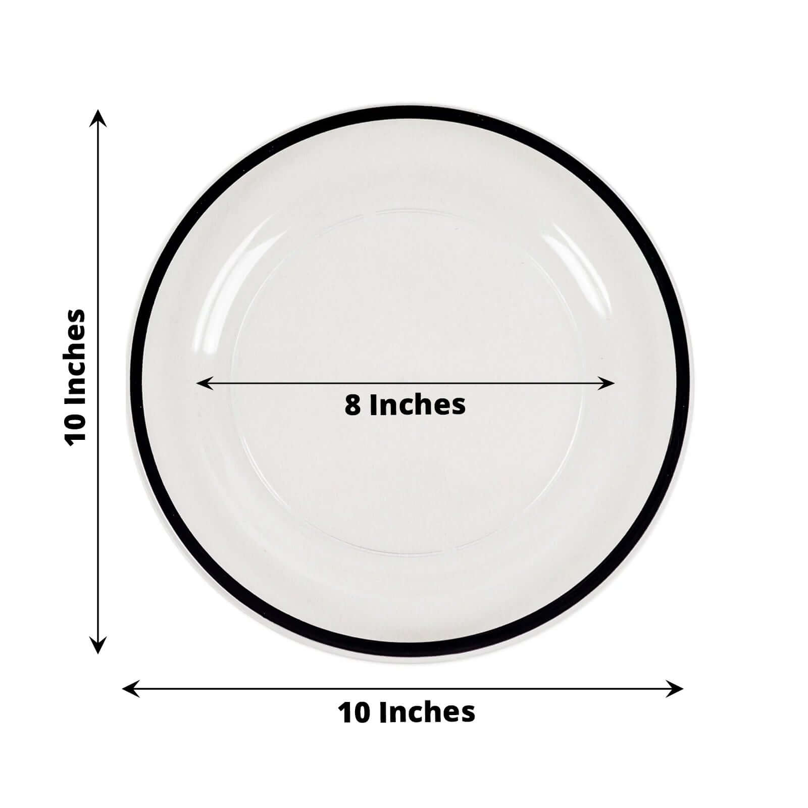 10-Pack Clear Plastic Round Dinner Plates with Black Rim - Ideal Disposable Plates for Classy Parties