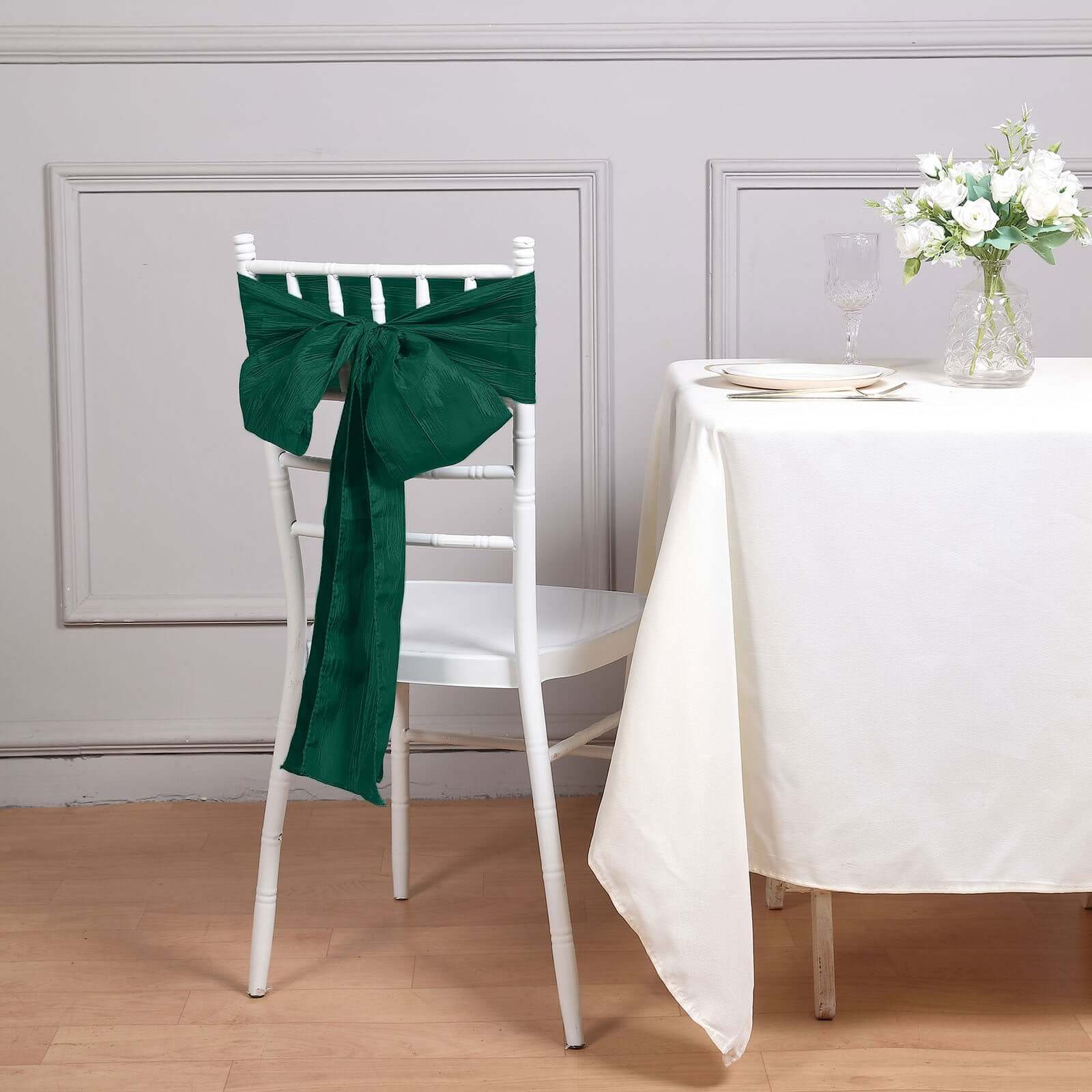 5-Pack Hunter Emerald Green Accordion Crinkle Taffeta Chair Sashes - Ideal for Weddings & Gatherings