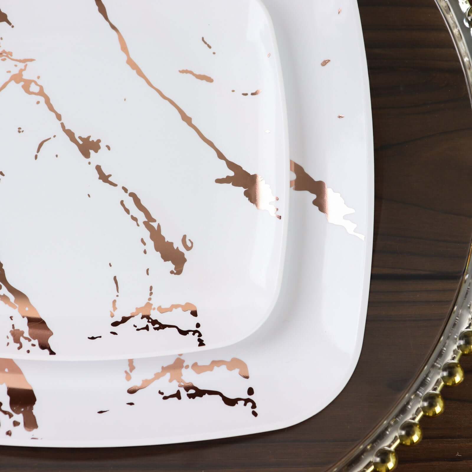 Great Deal! 10-Pack Disposable White Plastic Appetizer Plates with Rose Gold Marble Design for Special Events