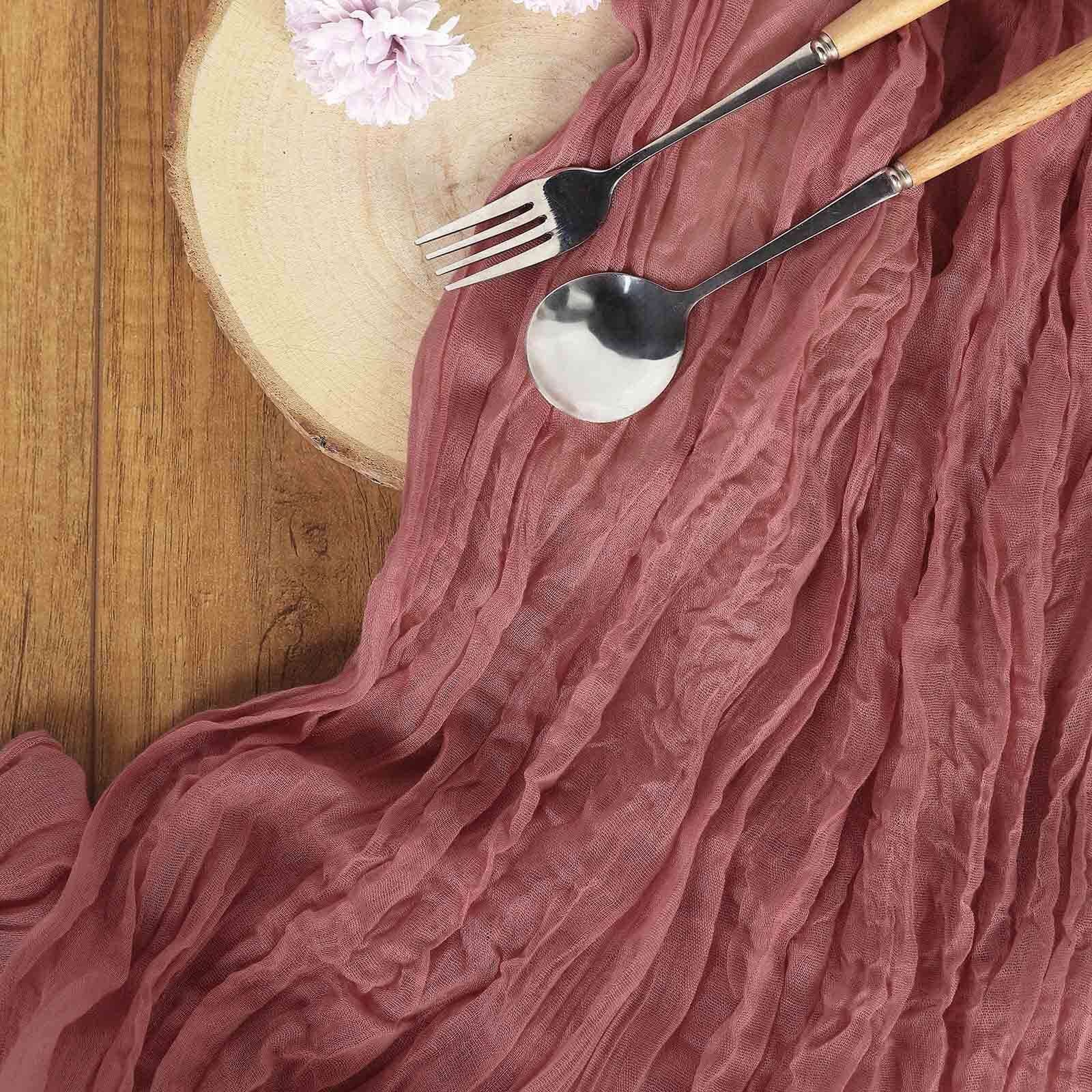 10ft Rustic Boho Style Gauze Cheesecloth Table Runner in Mauve & Cinnamon Rose