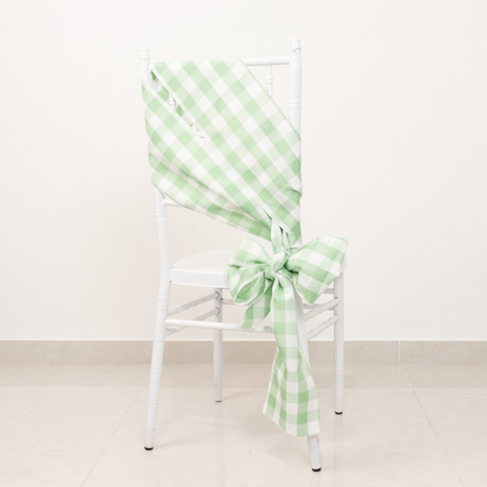 Great Deal! 5-Piece Polyester Chair Decor Sashes in Sage Green/White Buffalo Plaid - Durable & Reusable