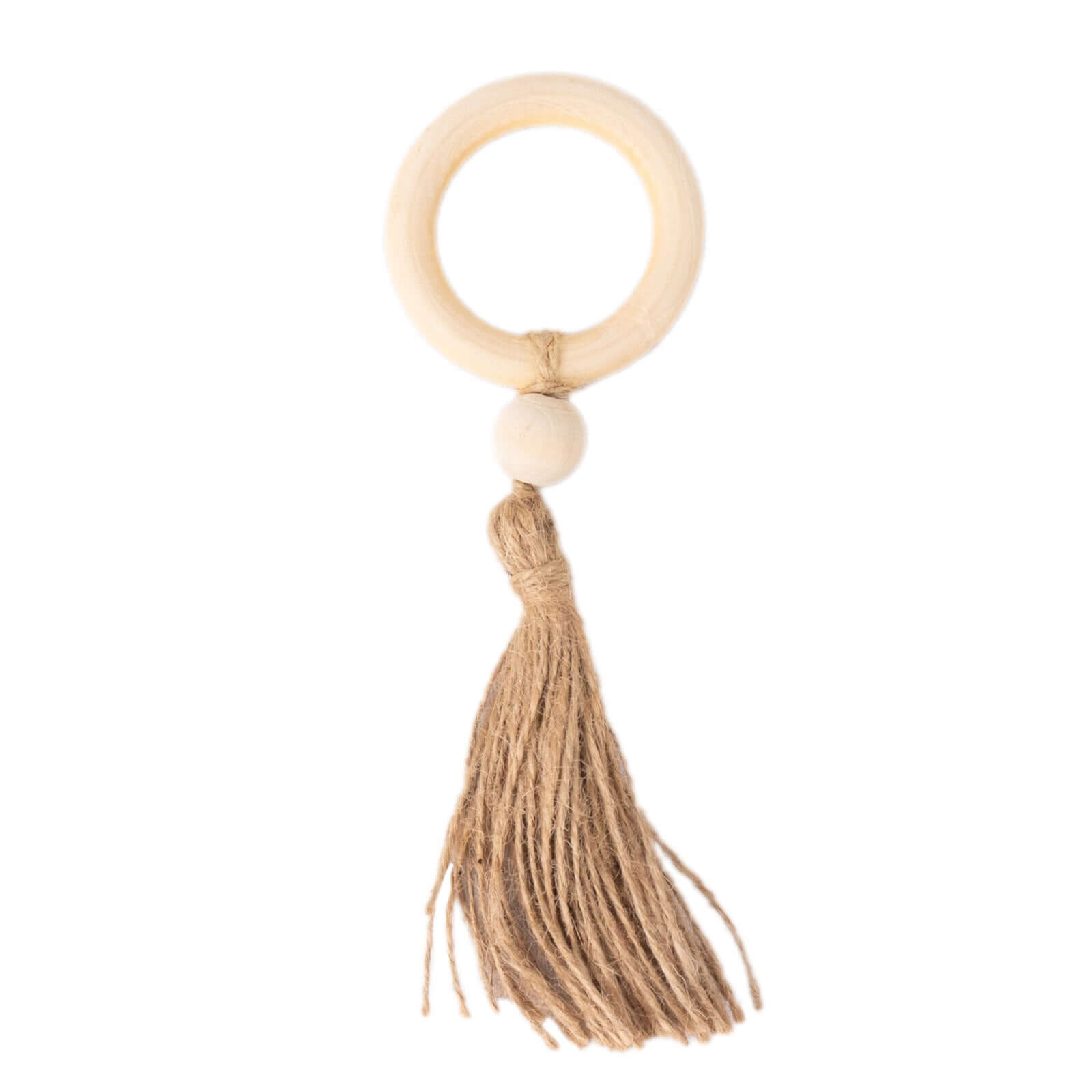 4-Pack Cream Wooden Napkin Rings with Jute Tassels - Rustic Boho Style