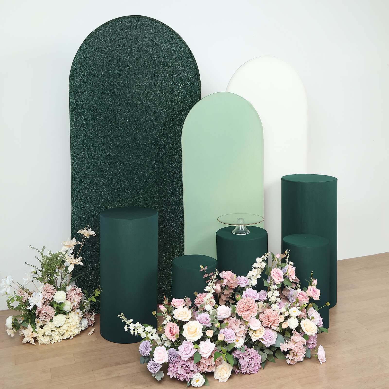 Hot Deal! Set of 5 Stretchable Hunter Emerald Green Spandex Cylinder Pedestal Stand Covers, 160 GSM