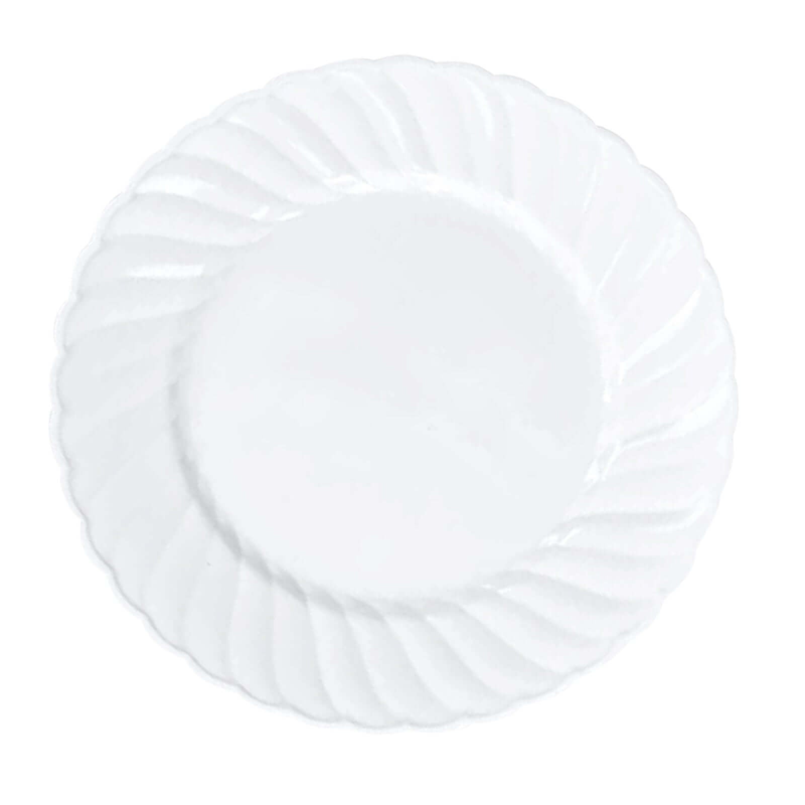 12-Piece Set of Sturdy White Plastic Dessert Plates with Flair Rim, 7.5 Inches