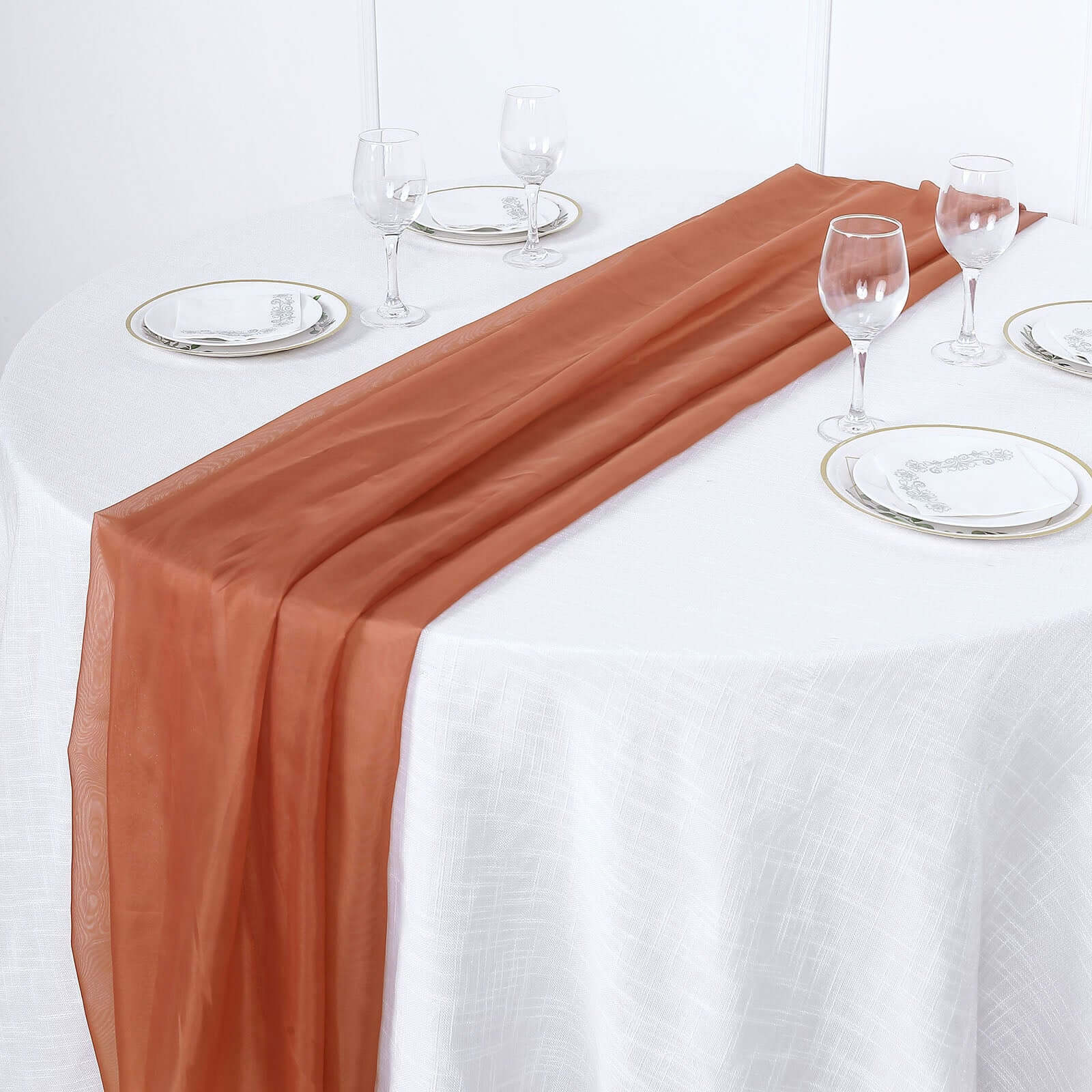 Luxurious 6ft Terracotta (Rust) Chiffon Table Runner - Light & Flowy Decor