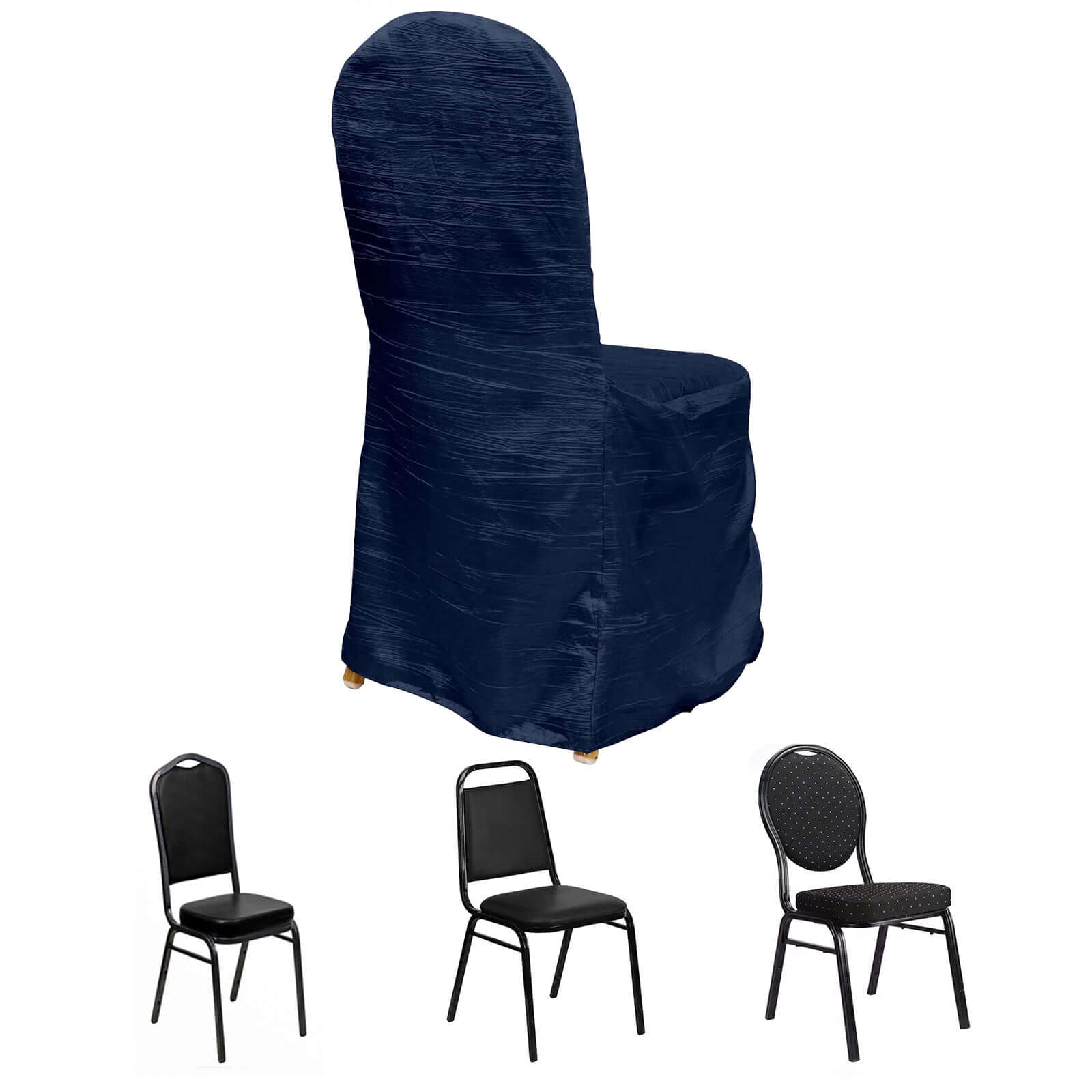 Navy Blue Reusable Crinkle Crushed Taffeta Slipcover for Banquet Chairs - Great Value!