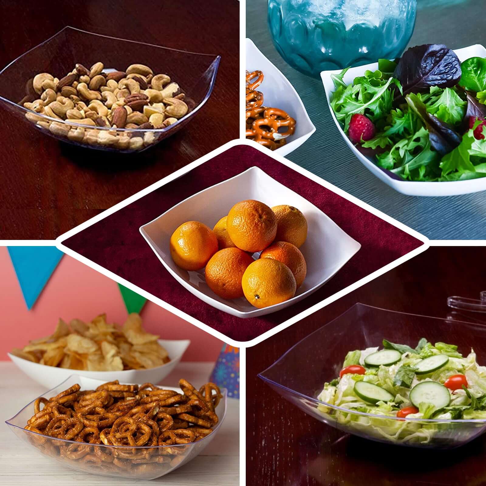 4-Pack White Square Lightweight Medium Disposable 32oz Plastic Serving Bowls for Events