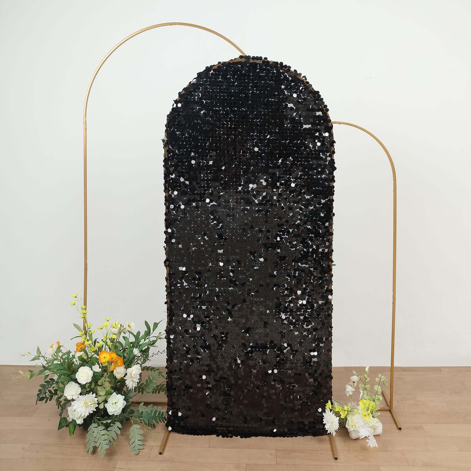 Hot Sale! 6ft Double-Sided Sparkly Black Payette Sequin Cover for Round Top Wedding Arch
