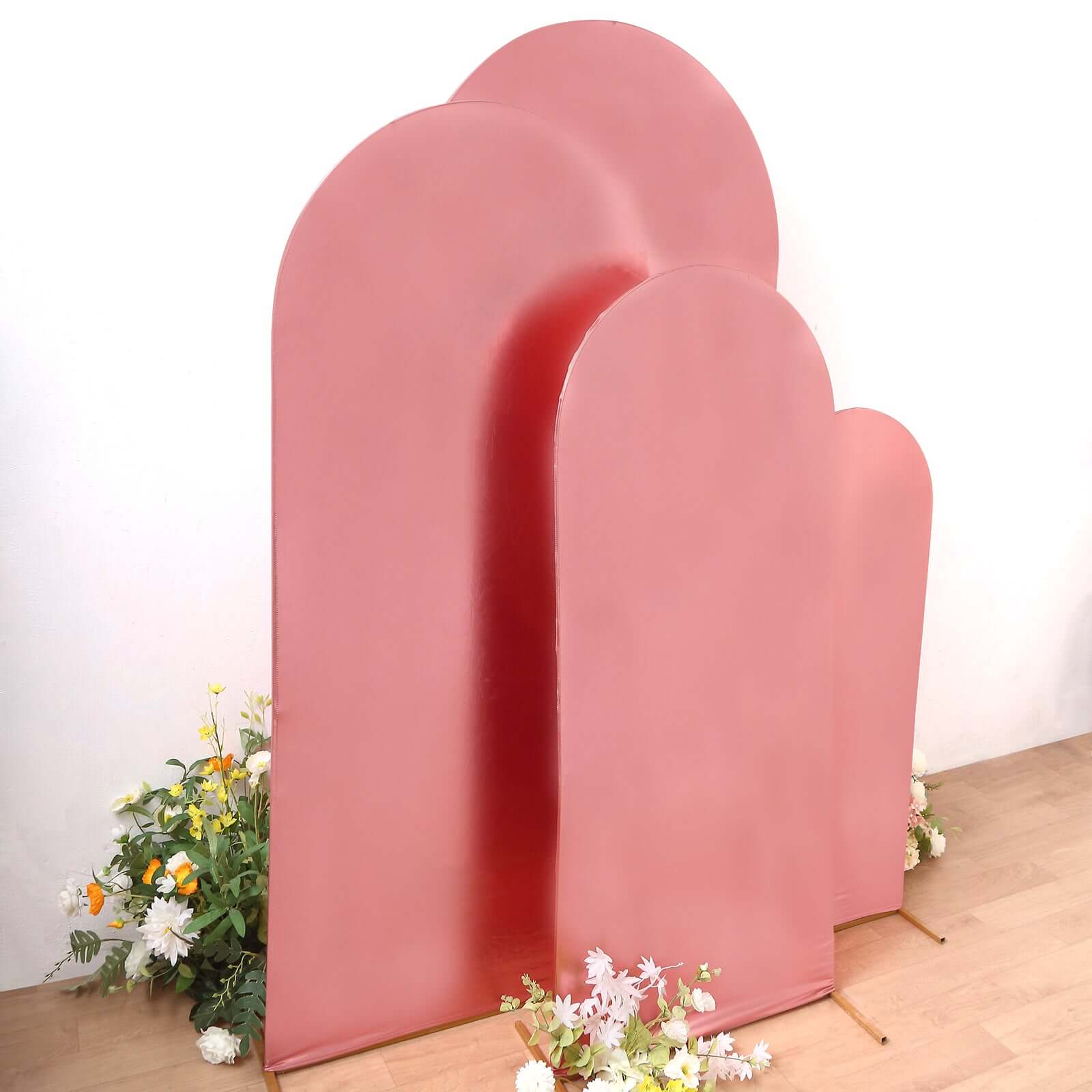 Hot Deal! Set of 4 Rose Gold Shiny Metallic Spandex Covers for Wedding Arch Stand (4ft - 7ft)