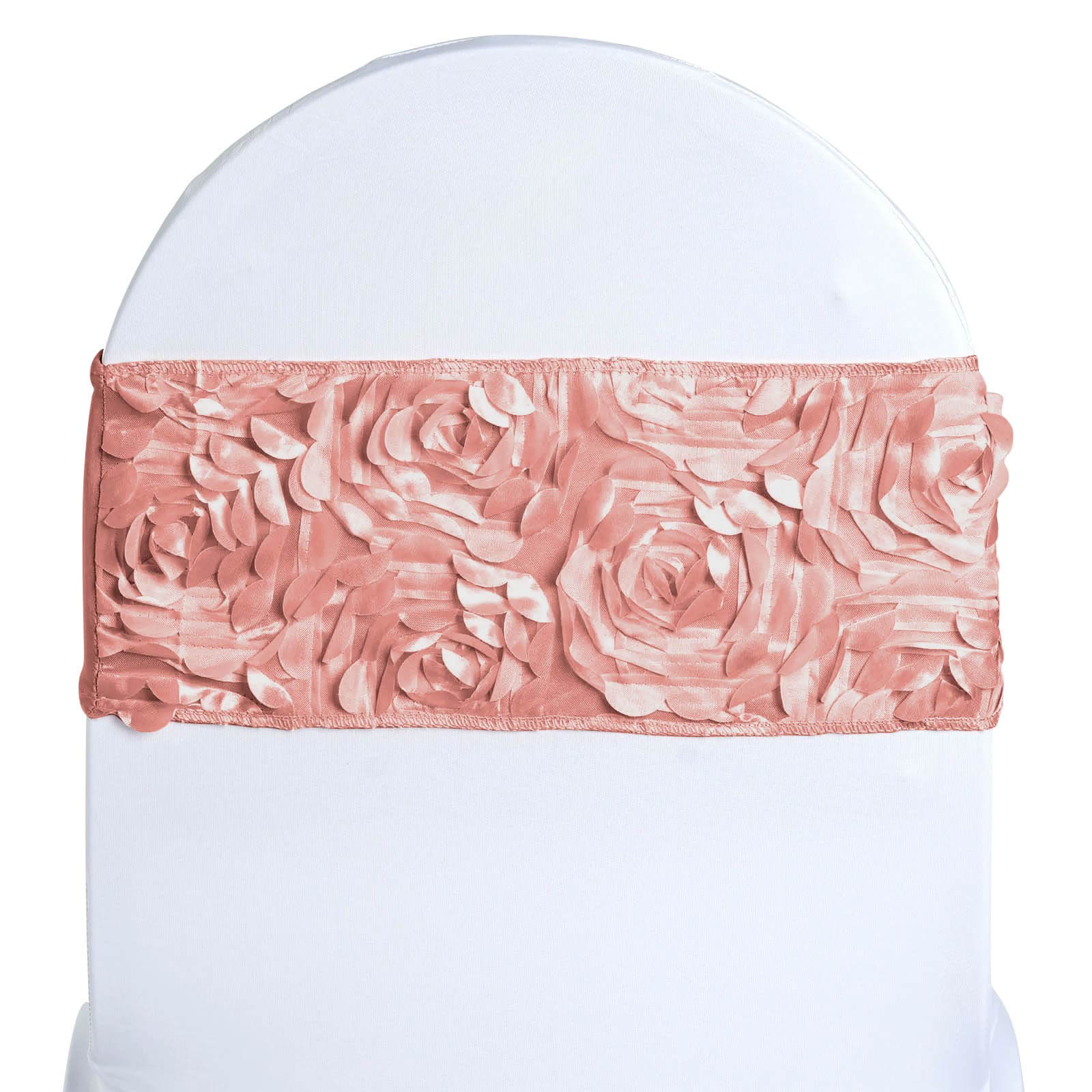 Hot Deal! 5-Piece Set of Dusty Rose Satin Spandex Chair Sashes with Rosette Design, 6x14
