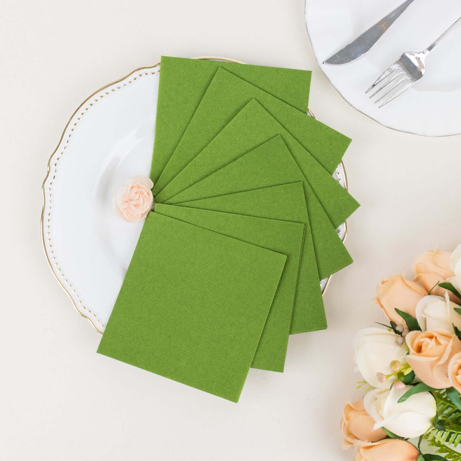 Great Deal! 20-Pack 5x5 Olive Green Airlaid Cocktail Napkins with Linen-Like Feel and High Absorbency