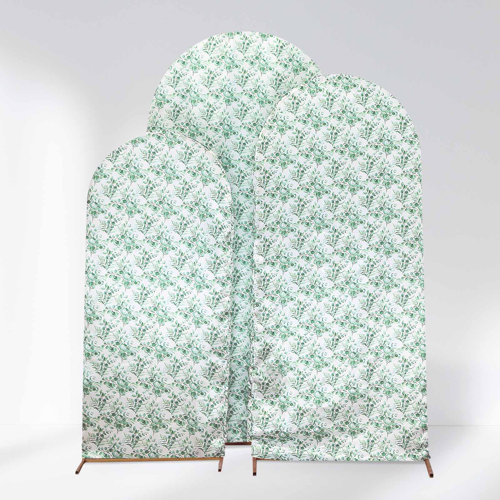 Hot! Set of 3 Satin Wedding Arch Covers with Eucalyptus Leaves Print - 5ft, 6ft, 7ft
