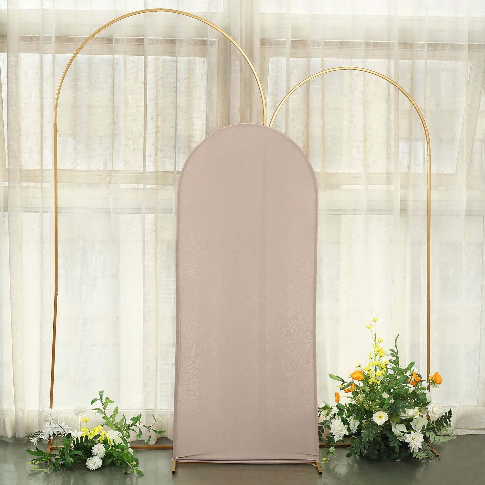 5ft Double-Sided Matte Nude Spandex Fitted Cover for Round Top Wedding Arch Stand