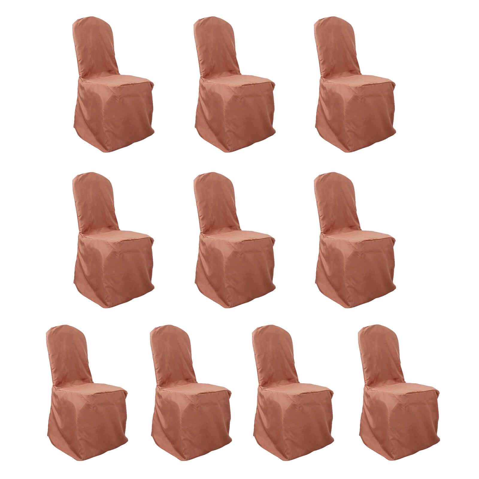 Hot Sale! 10-Pack Terracotta (Rust) Polyester Stain-Resistant Reusable Chair Covers for Banquets