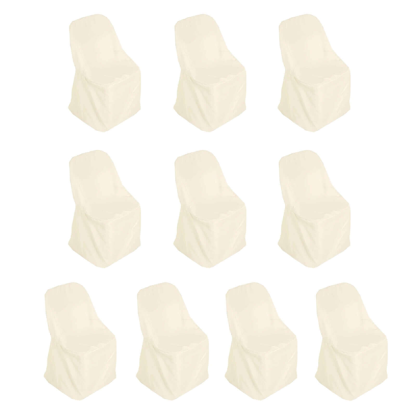 10-Pack Wrinkle-Free, Stain-Resistant Beige Polyester Slip-On Chair Covers for Folding Chairs