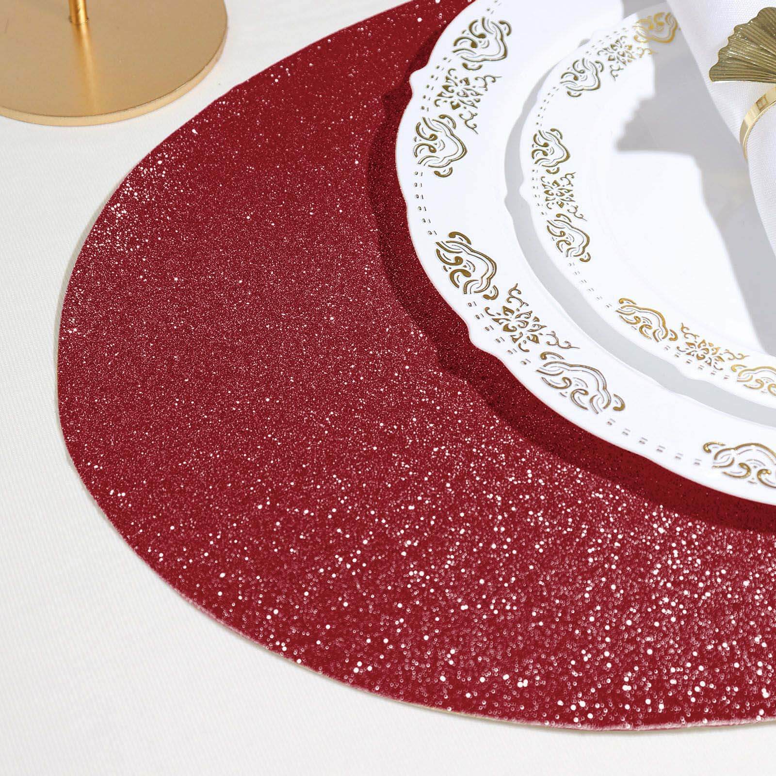 Hot! 6-Pack Burgundy Glitter Oval Non-Slip Dining Placemats 12x18