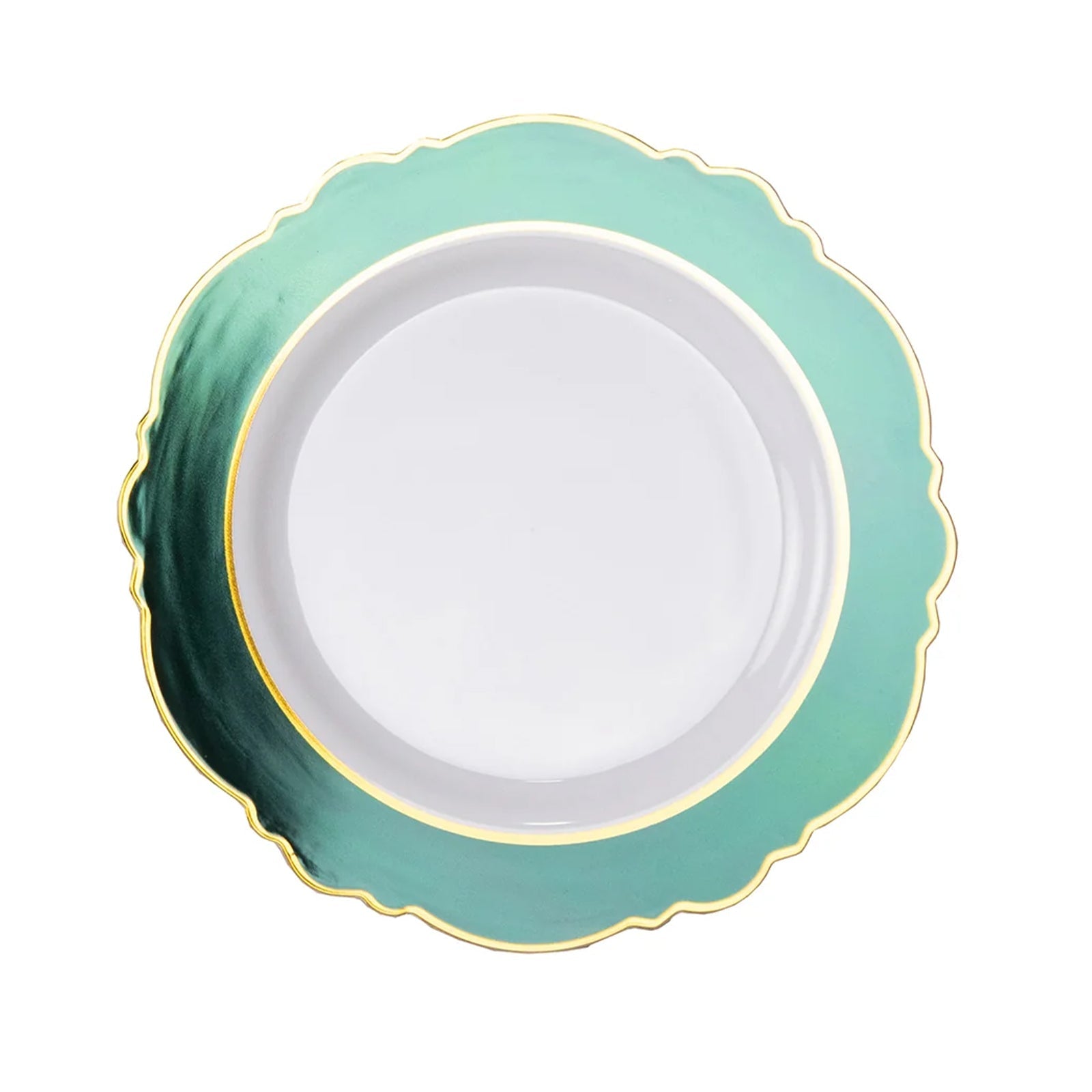 Hot Deal! 10-Pack Disposable White Plastic Dinner Plates with Hunter Emerald Green Blossom & Gold Edging