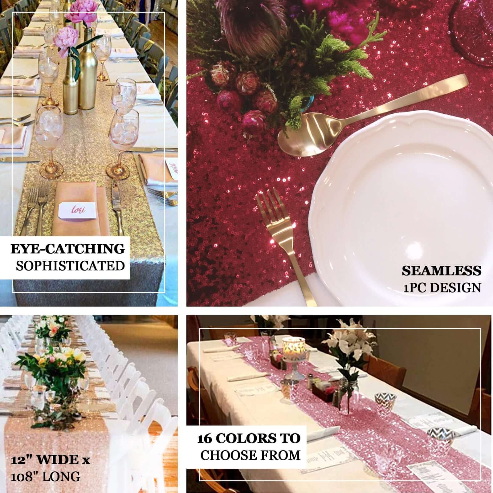 Hot Sale! Rose Gold Sequin Table Runner with Glittering Design, 12x108
