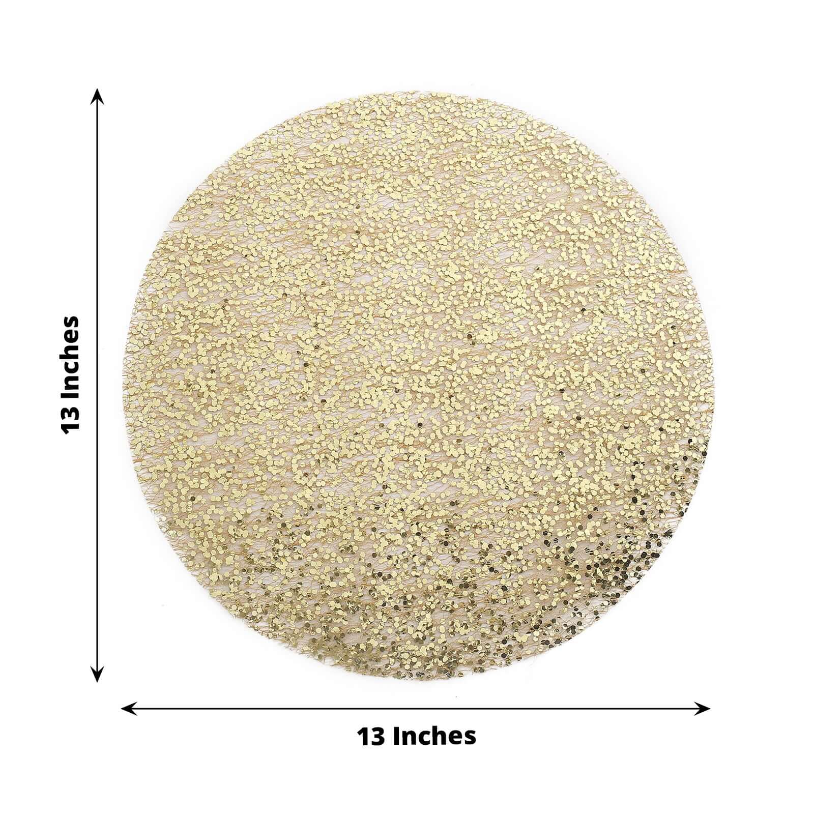 10-Piece Set of Disposable, Dust-Free Metallic Gold Sequin Round Table Placemats, 13 Inches