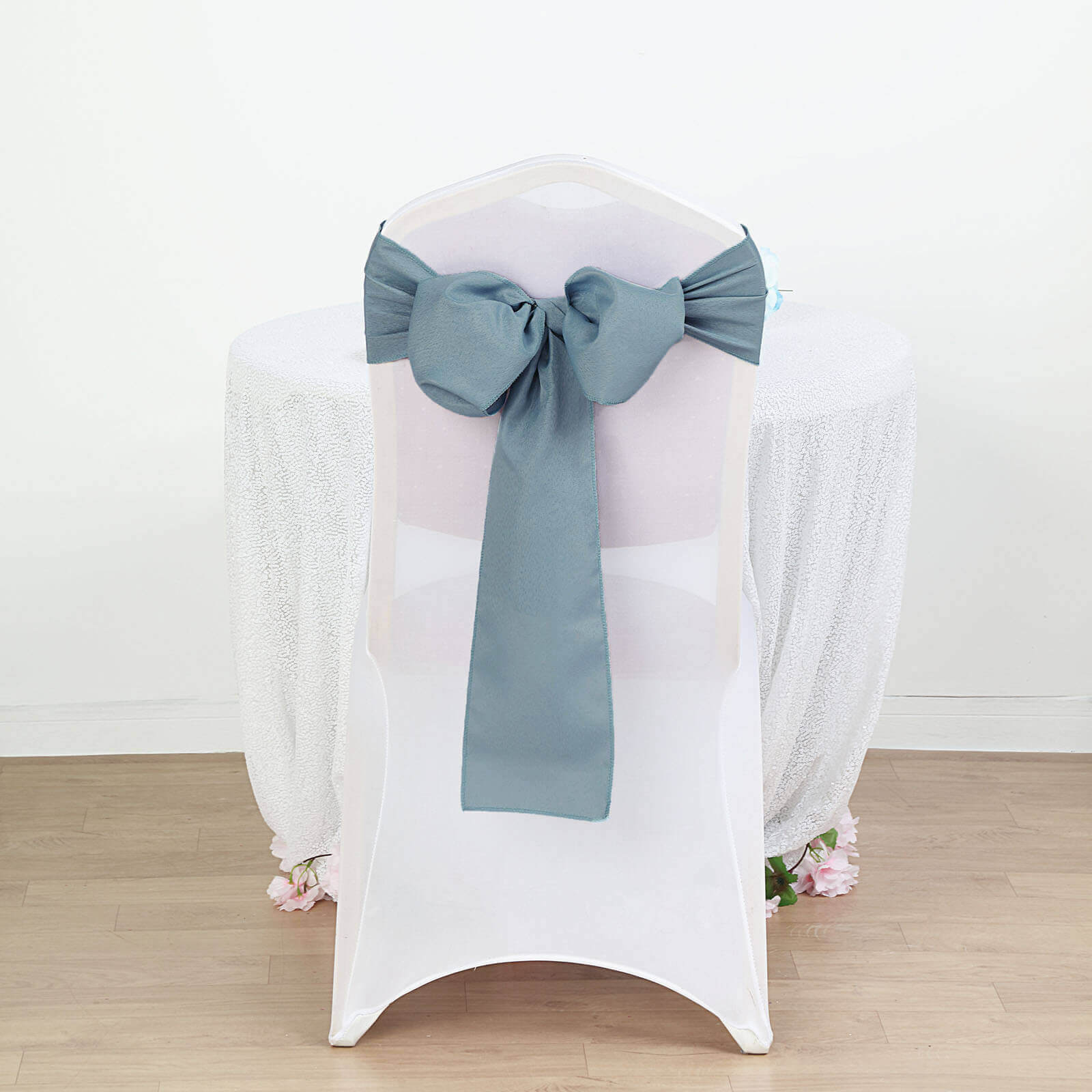 5-Piece Dusty Blue Polyester Chair Sashes, 6x108 Inches