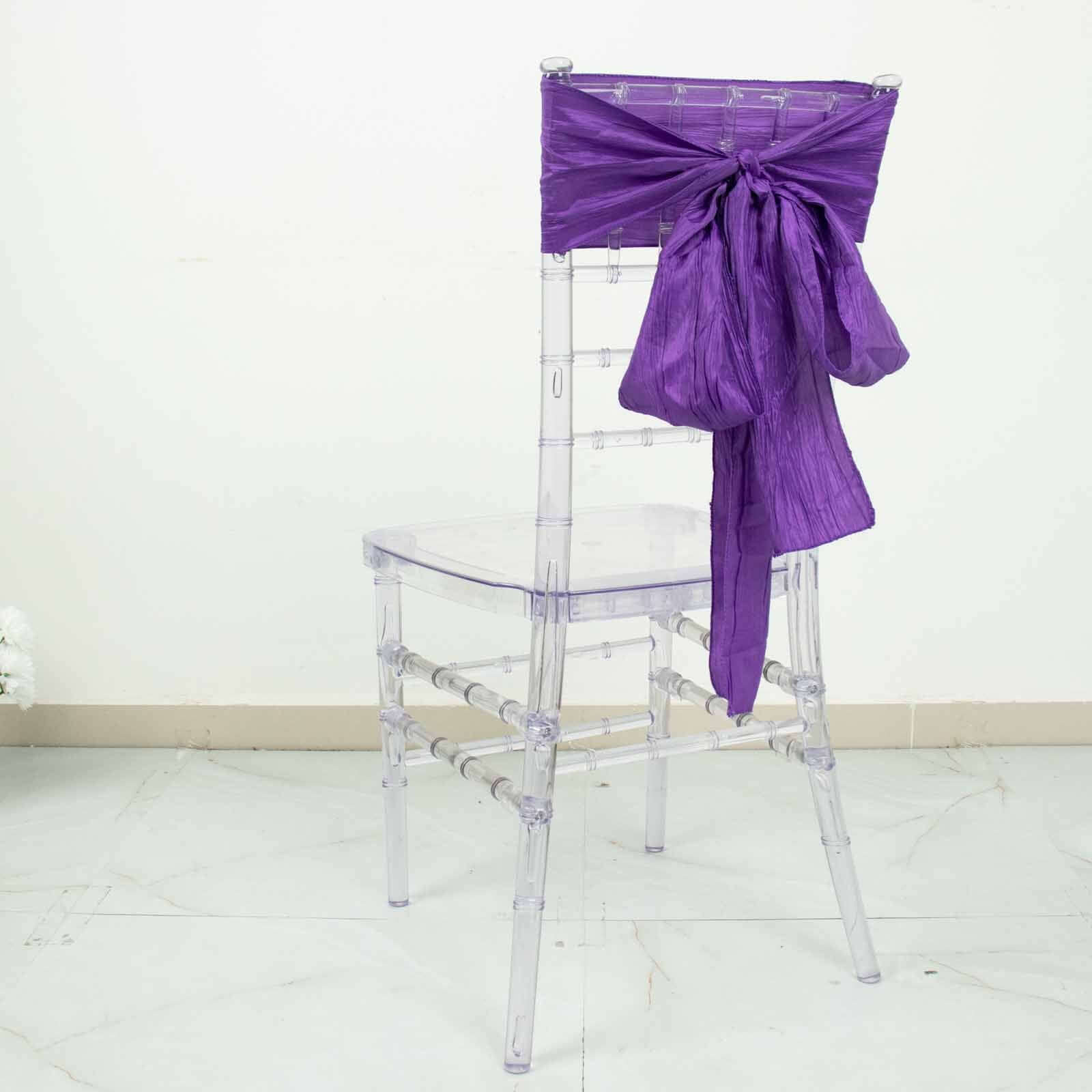 5-Pack Purple Crinkle Taffeta Chair Sashes - Ideal for Weddings and Gatherings