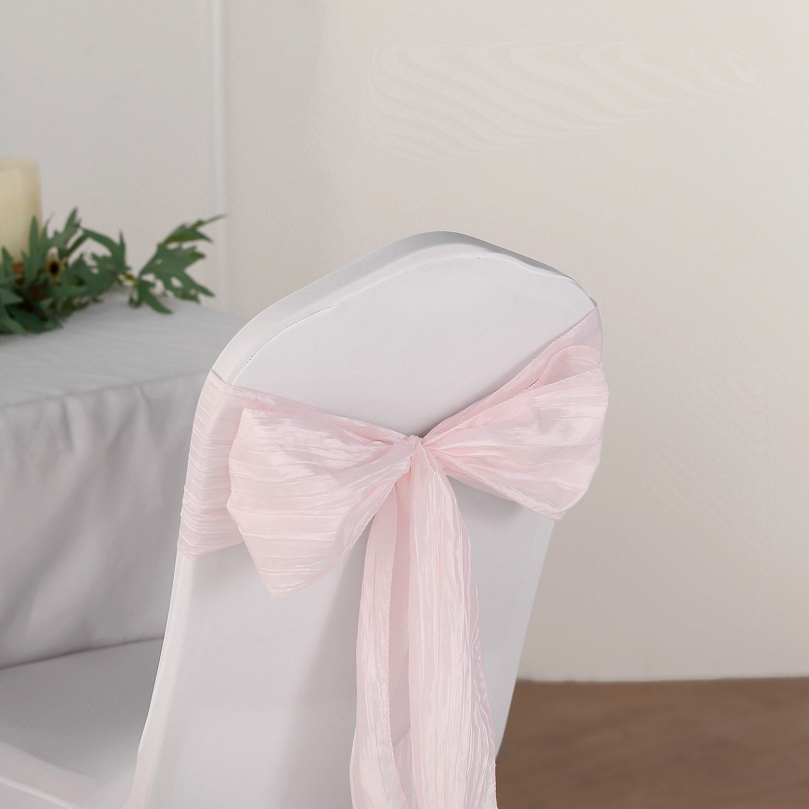 5-Piece Blush Accordion Crinkle Taffeta Chair Sashes, 6x106 - Ideal for Weddings & Gatherings