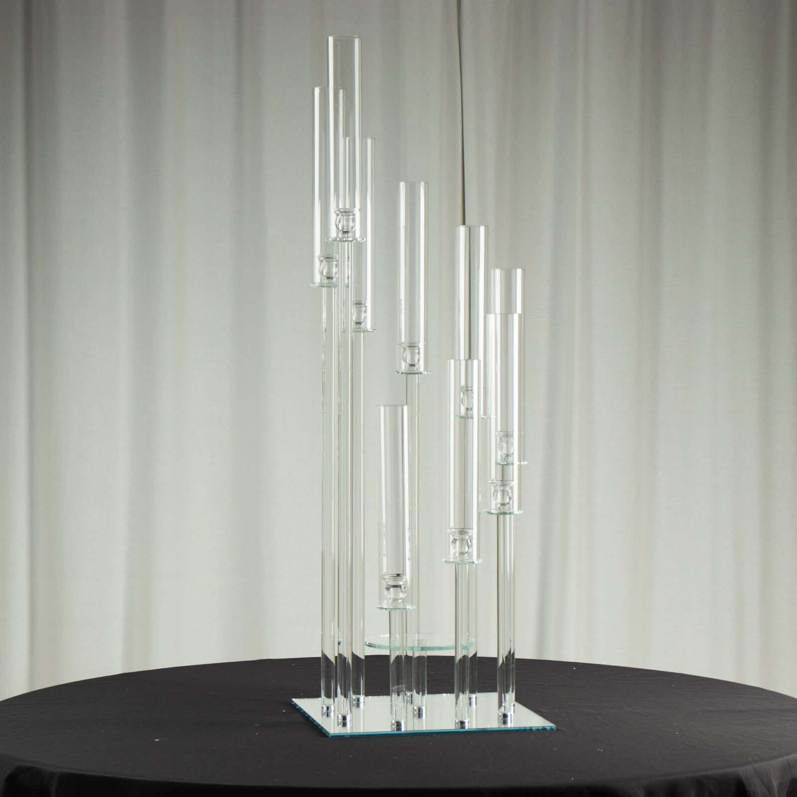 4ft Square Hurricane Taper Crystal Glass Cluster Candelabra Pedestal Stand for Table Centerpiece